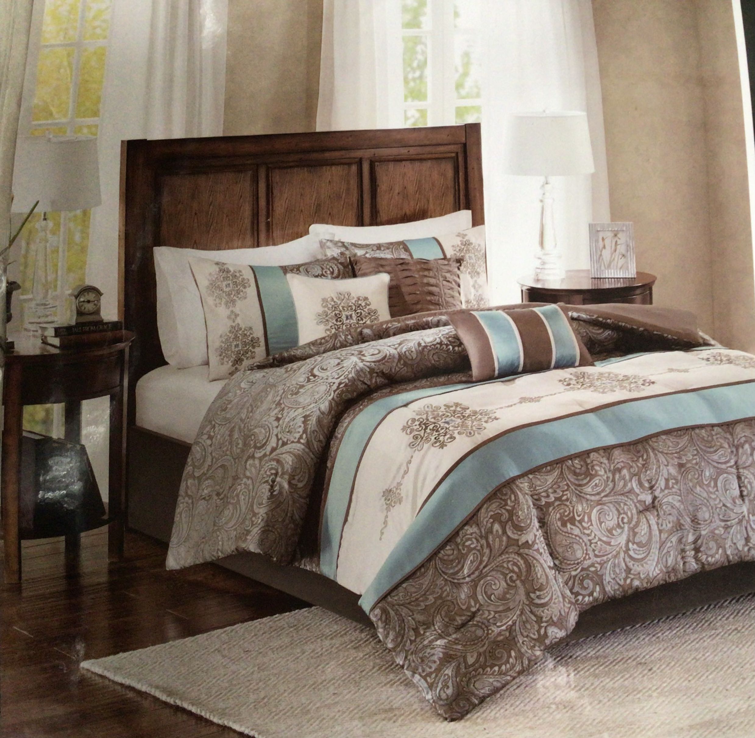 Madison Park Comforter Set Caroline Jacquard Queen 7 Piece Blue