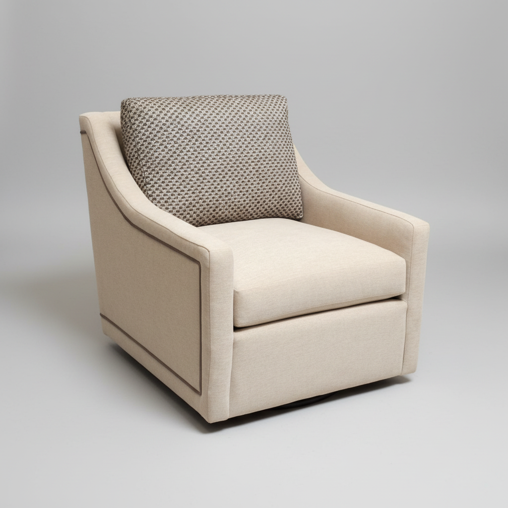 Beige armchair with a textured cushion on a gray background