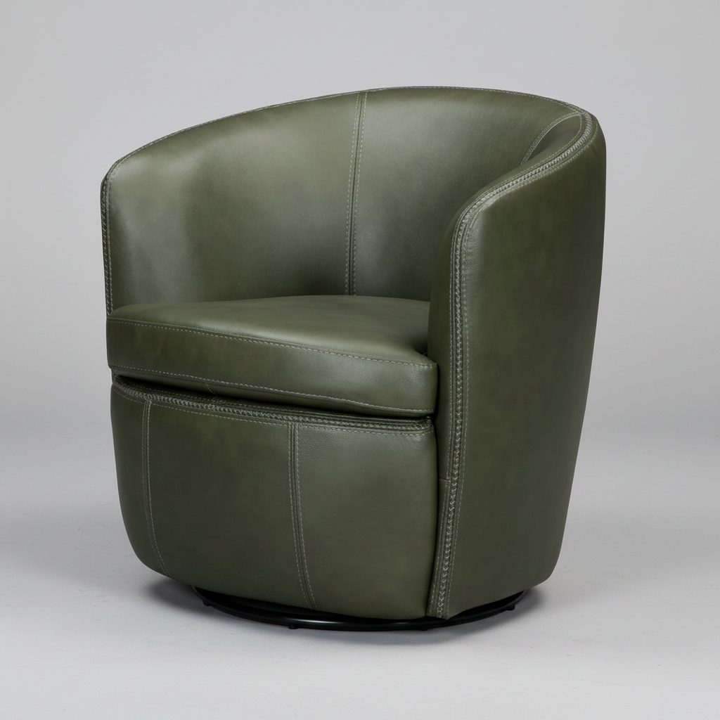 Green leather swivel chair on a gray background