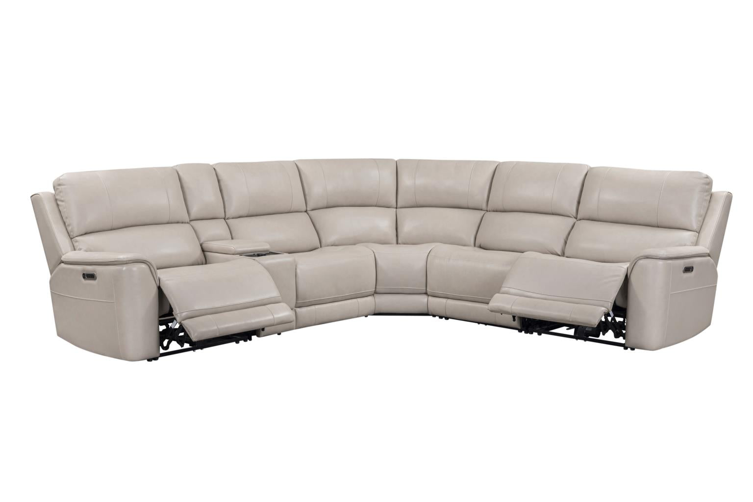 Gray sectional sofa with reclining features on a white background