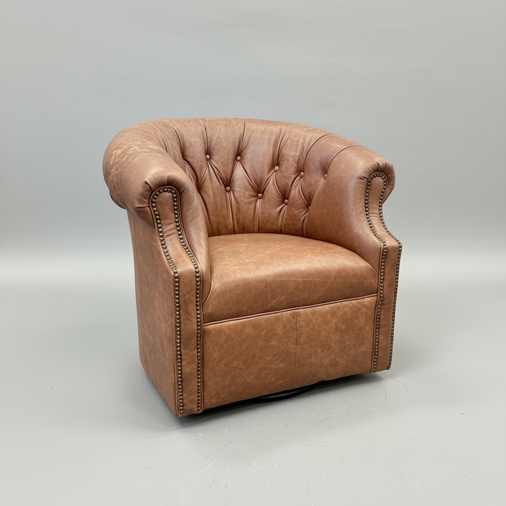 Brown leather armchair on a gray background