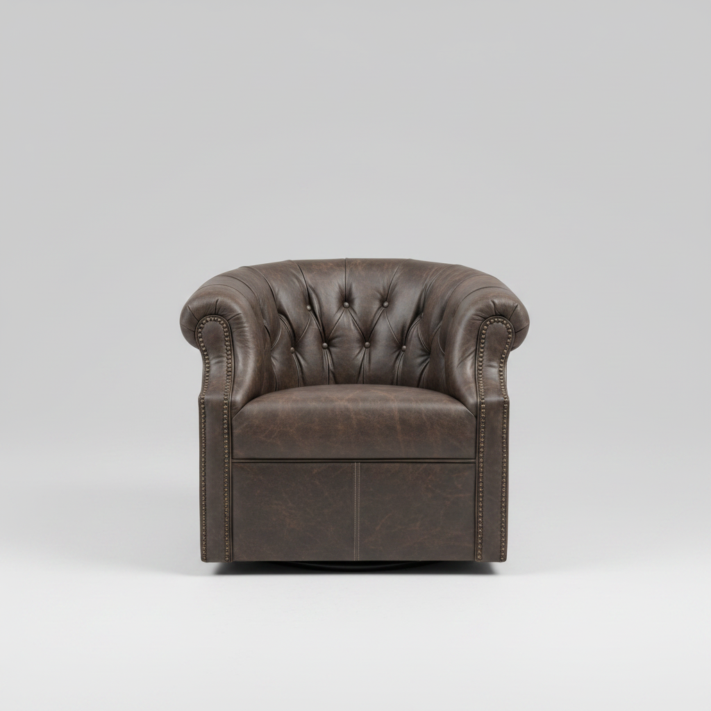 Brown leather armchair on a light gray background