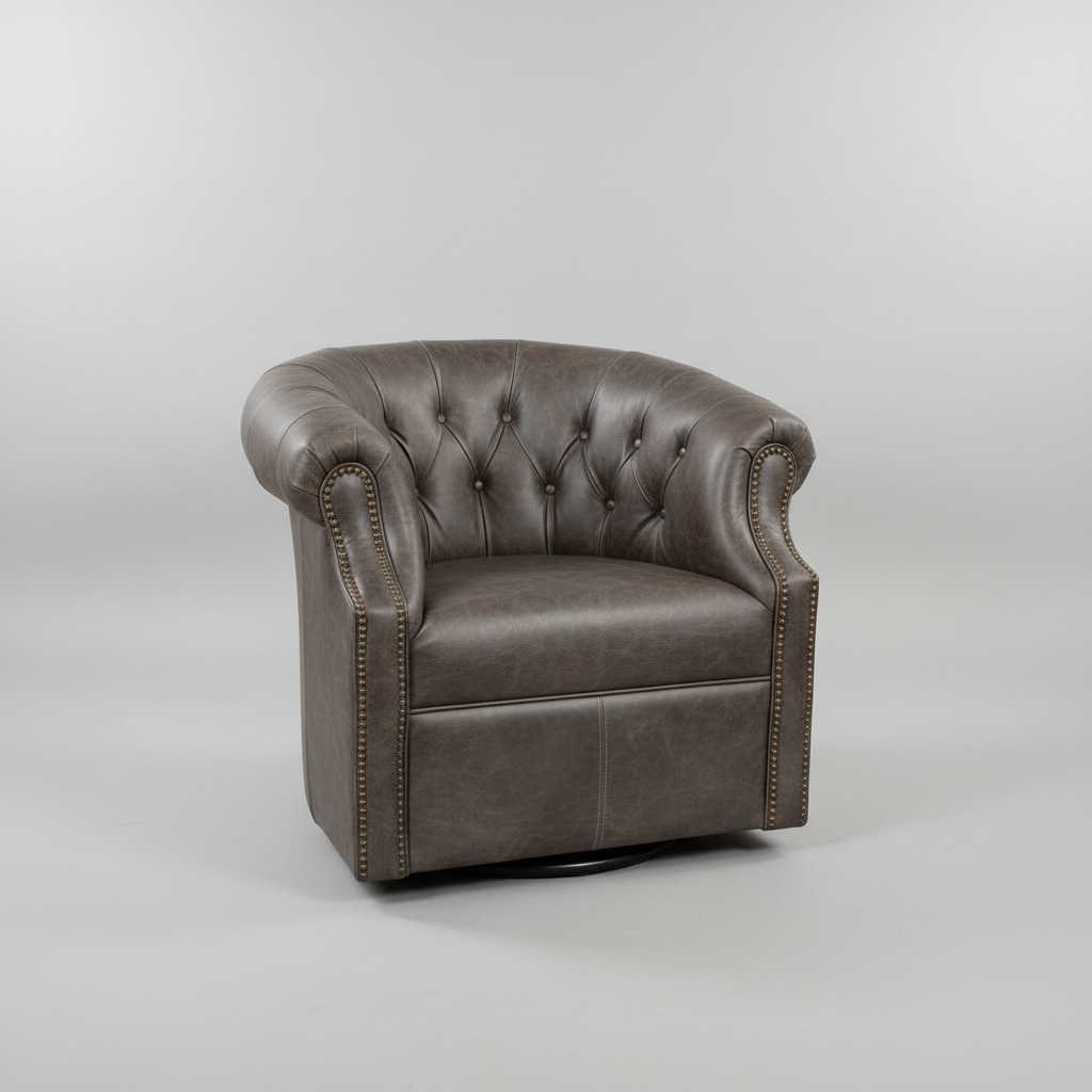 Brown leather armchair on a light gray background