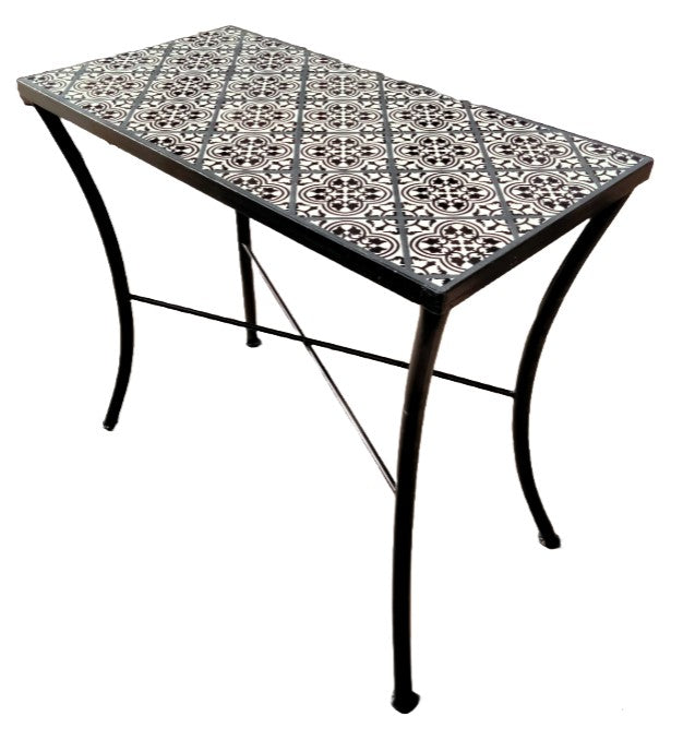 Black & White Talavera Tile Iron Console Table