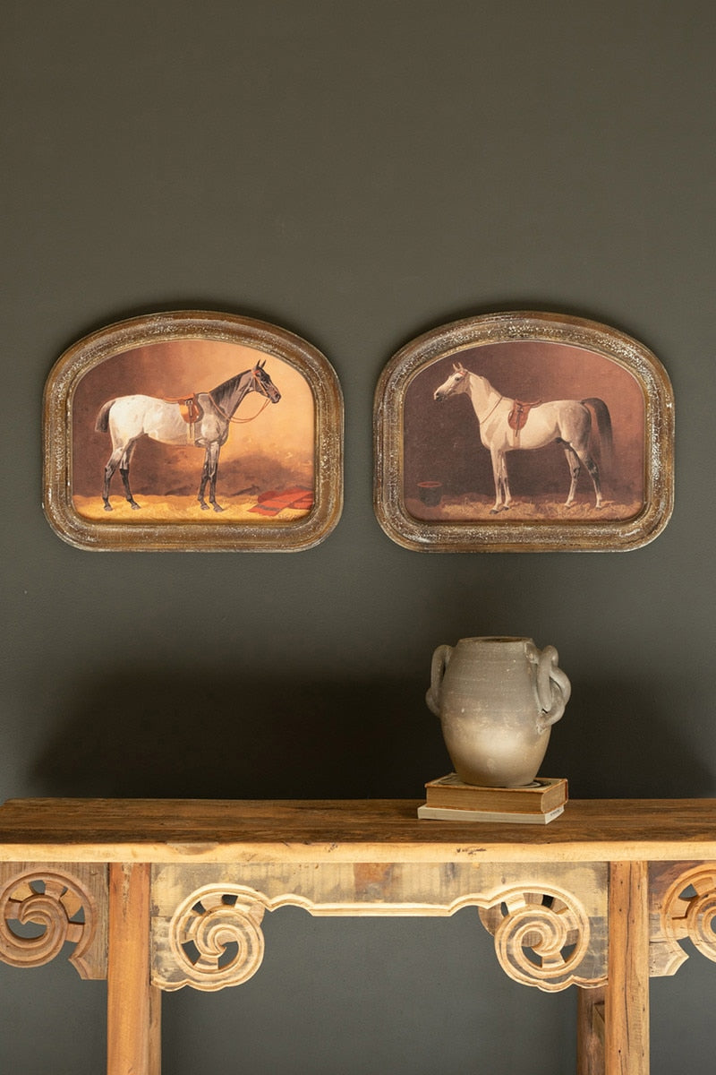 Set of Two Framed Horse Prints under Glass