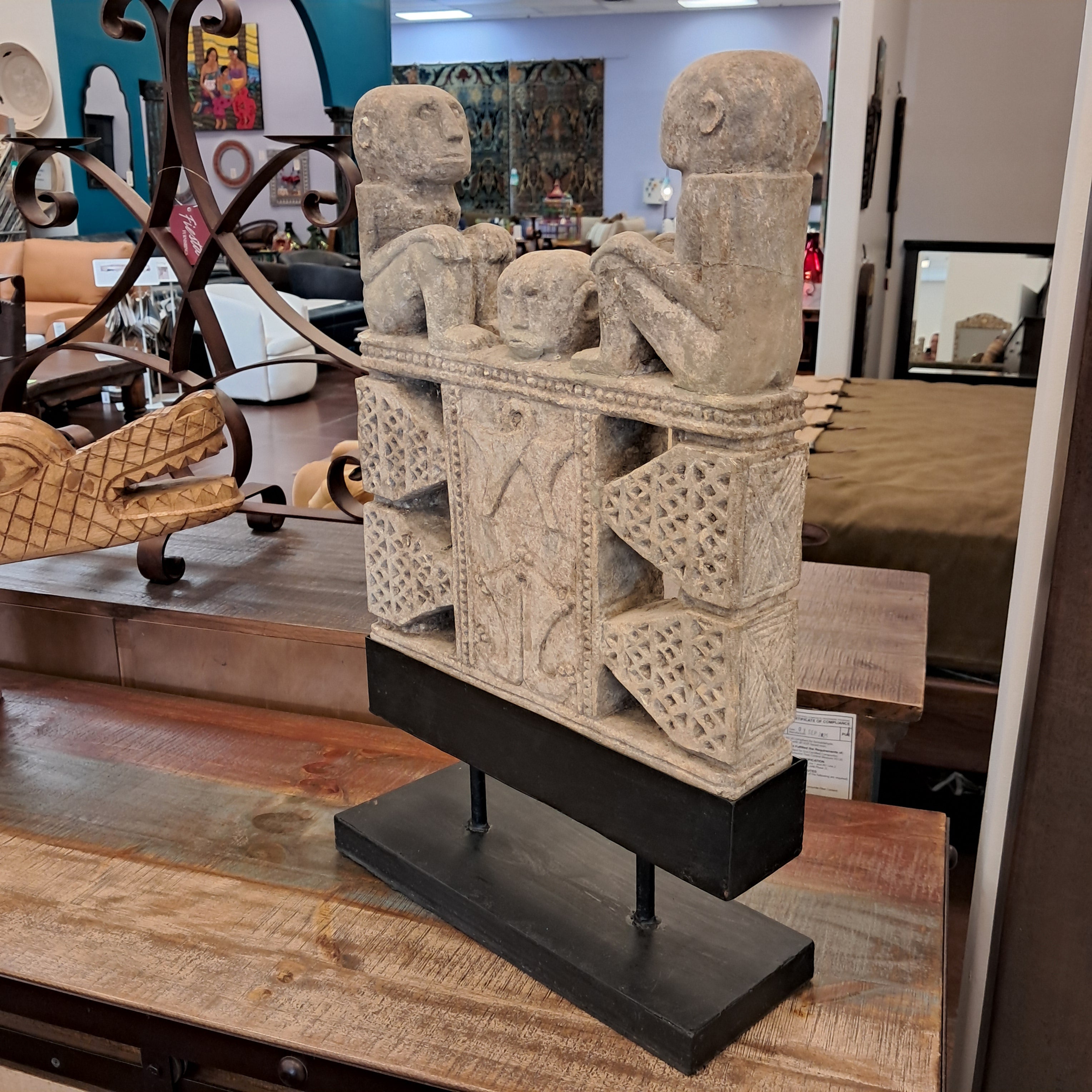 Carving Figure on Stand Limestone One of a Kind