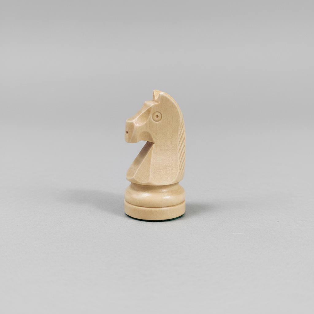Beige chess piece resembling a horse on a gray background