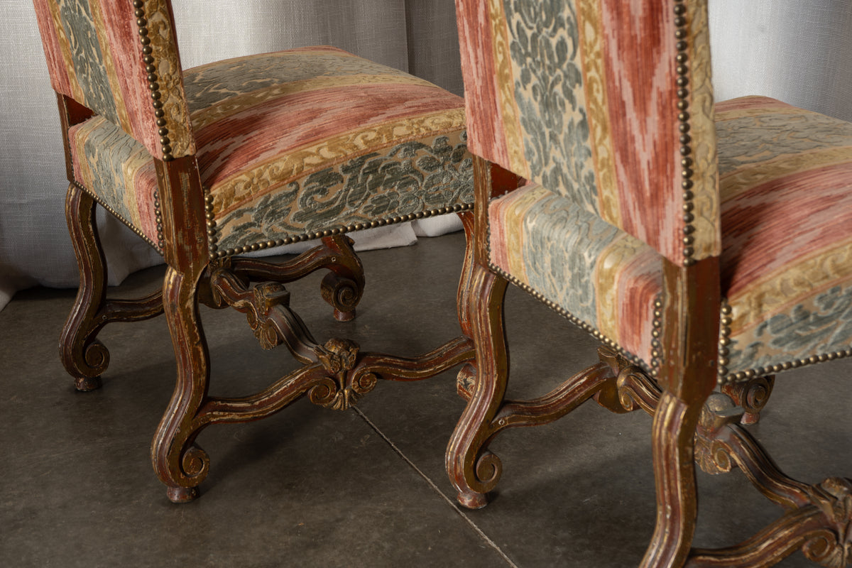 Circa 1880 Henri III Style Velvet Chairs with Carved Legs, Pair