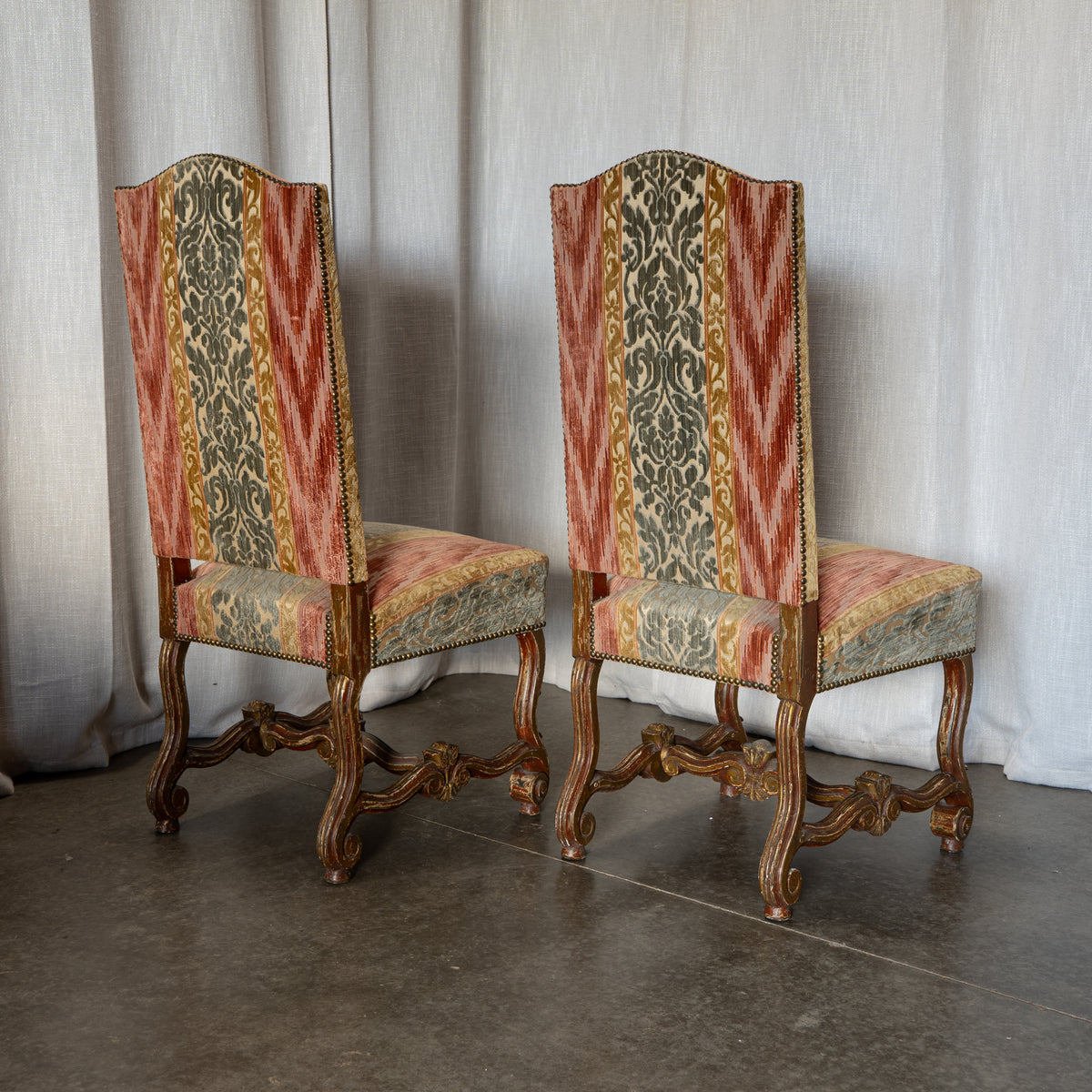 Circa 1880 Henri III Style Velvet Chairs with Carved Legs, Pair