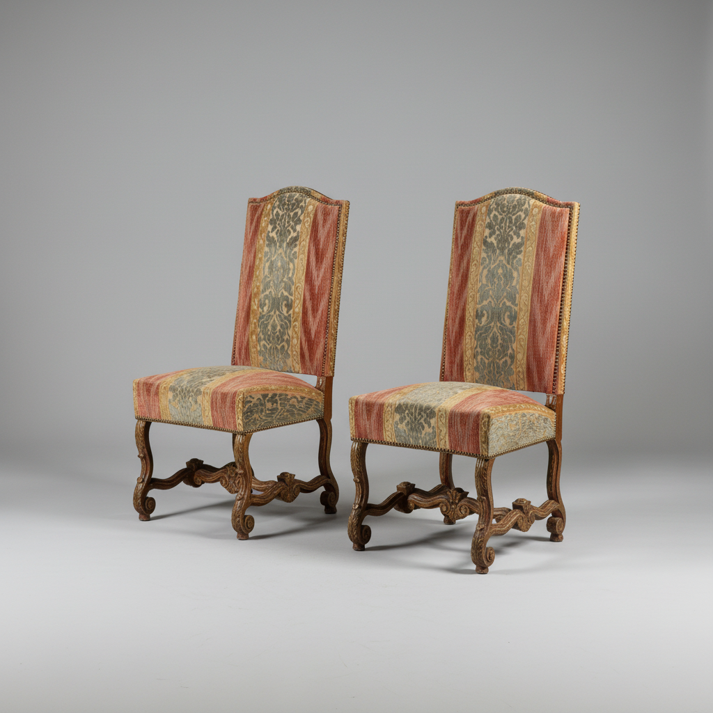 Circa 1880 Henri III Style Velvet Chairs with Carved Legs, Pair