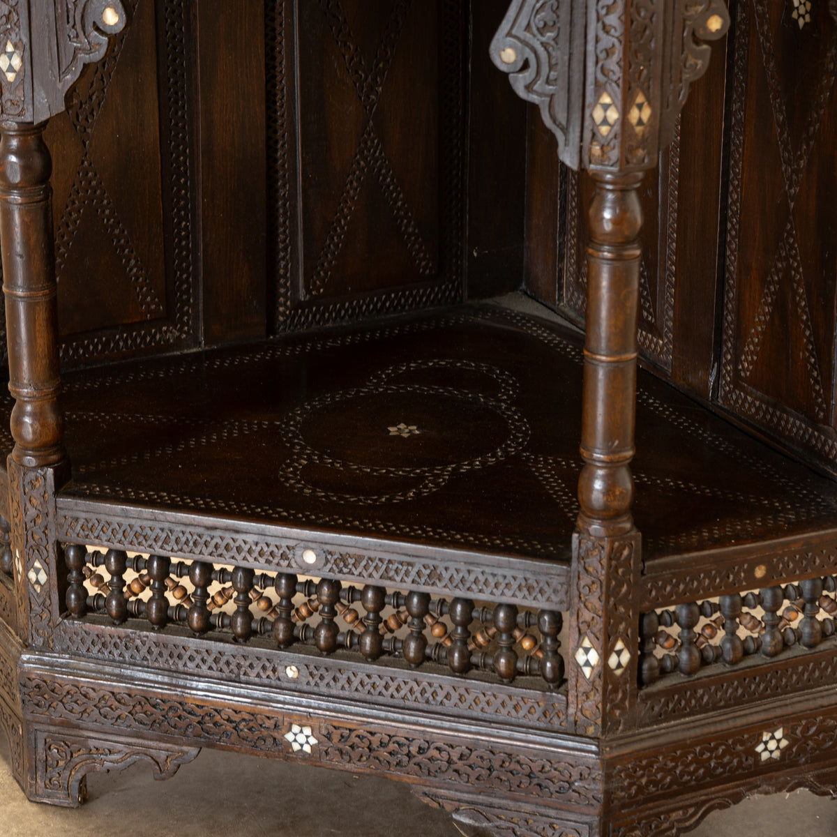 Antique Moorish Mother-of-Pearl Inlaid Corner Cabinet