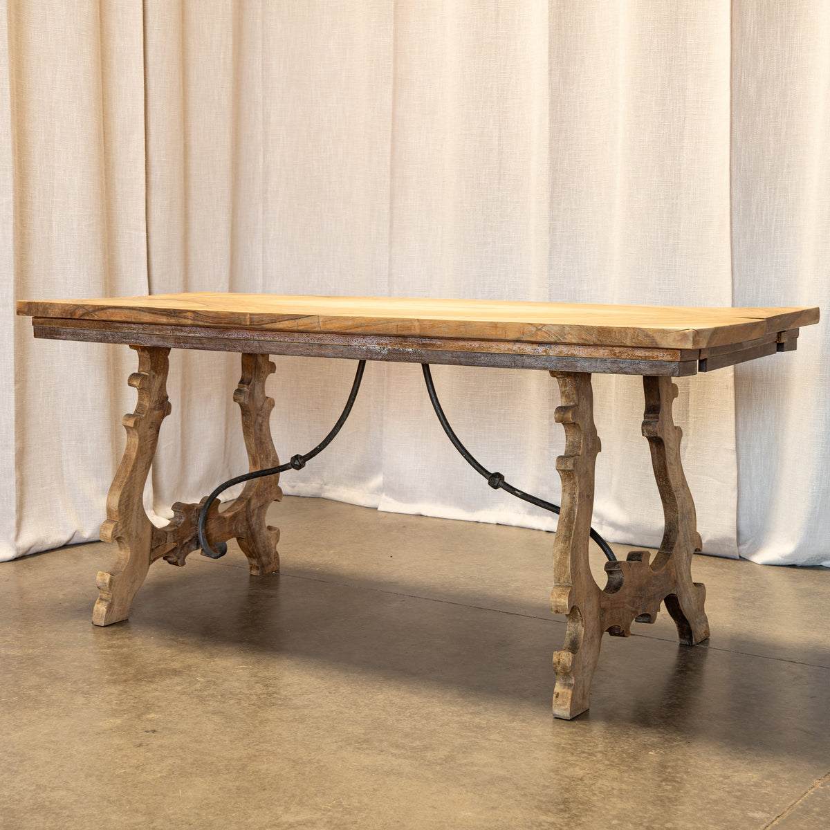 Circa 1900 Antique Spanish Pine Farmhouse Dining Table, Rustic Carved
