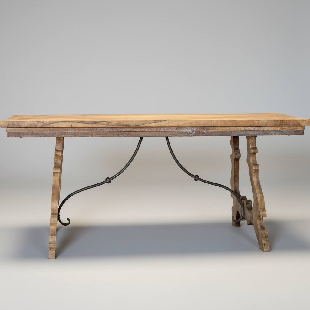 Circa 1900 Antique Spanish Pine Farmhouse Dining Table, Rustic Carved