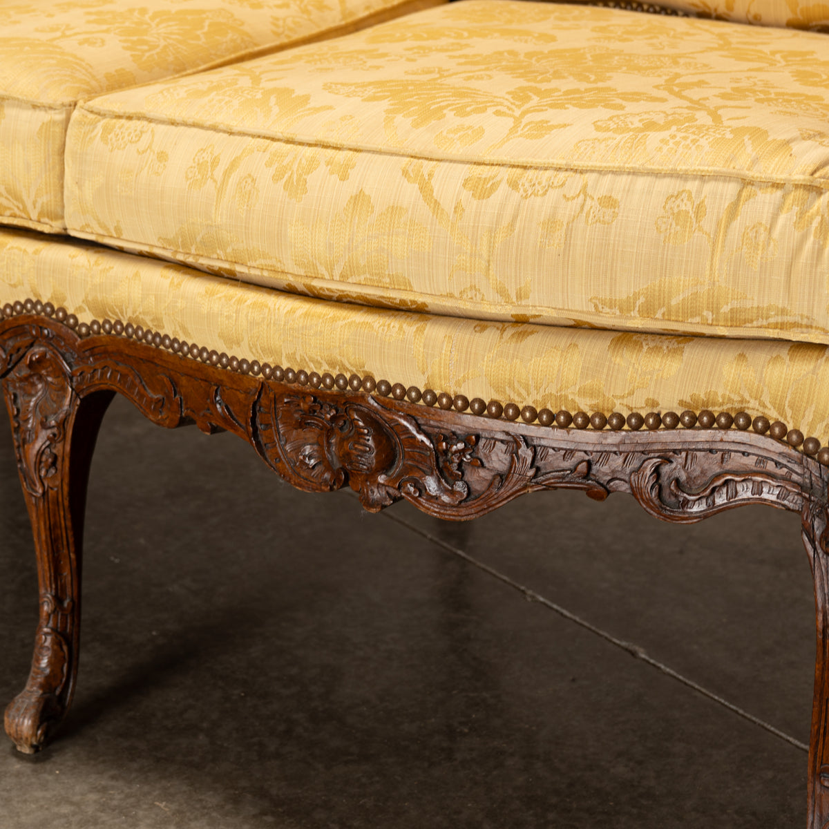 Circa 1800 Antique Regency Three-Seat Sofa in Silk Brocade