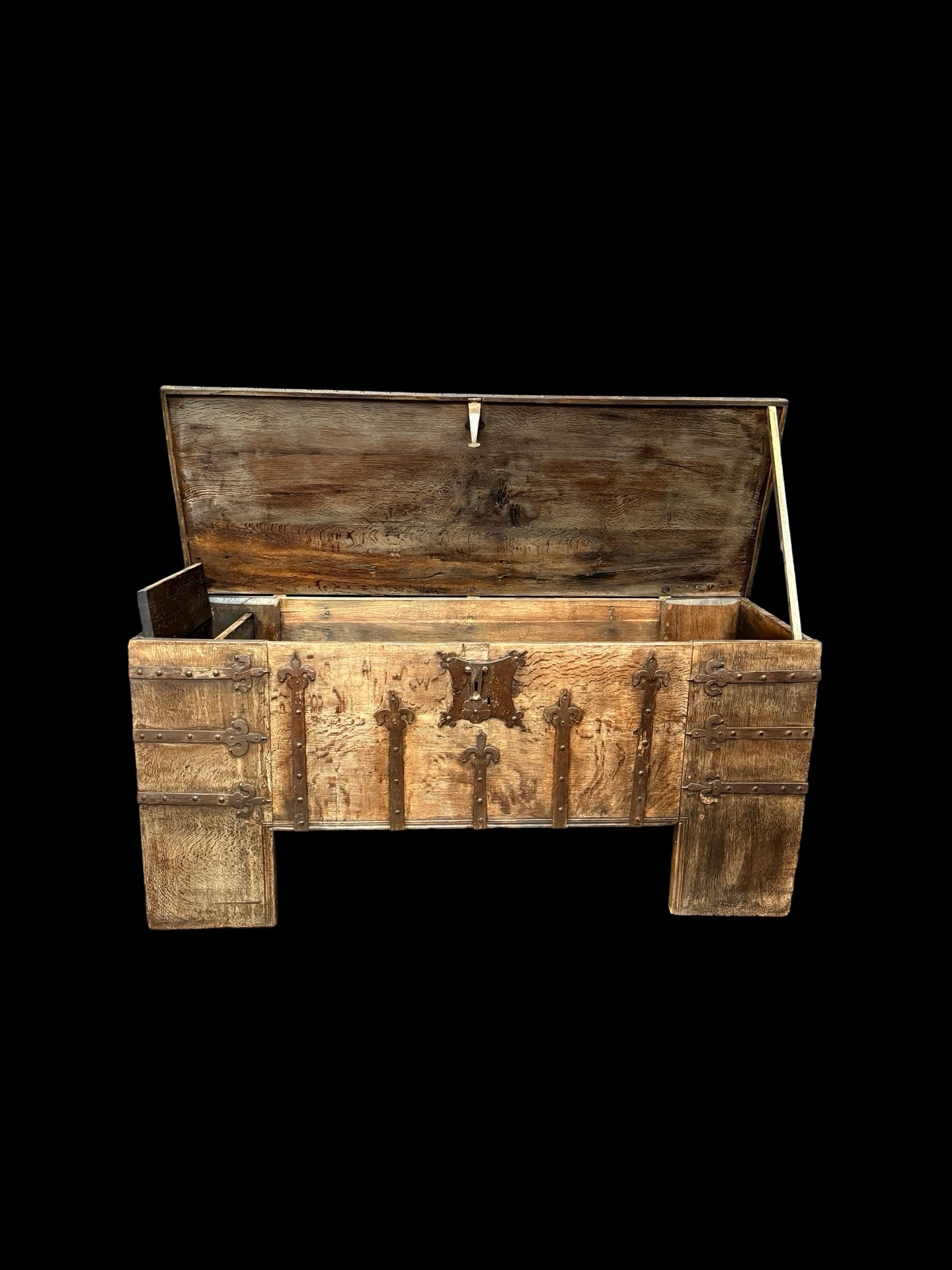 Wooden chest with a dark background