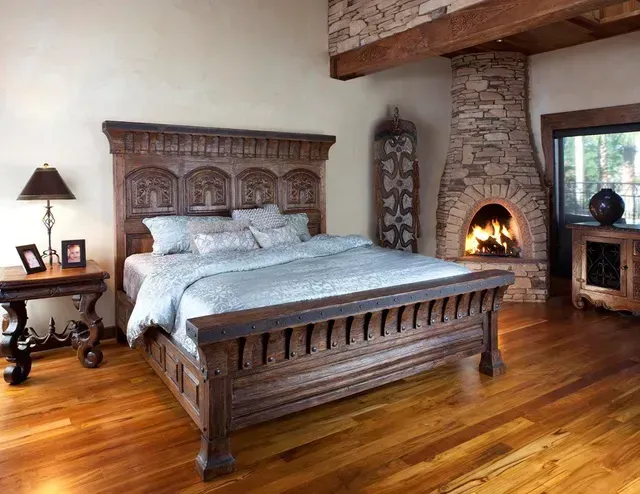 Jason Scott Castillo bed and nightstand in a bedroom at Fiesta Furnishings in Scottsdale, Arizona.
