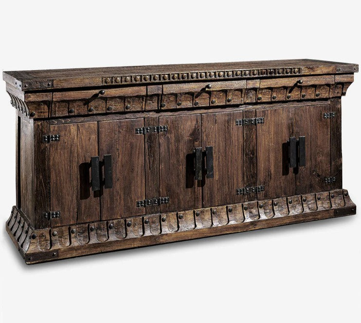 Wooden chest with decorative details on a white background