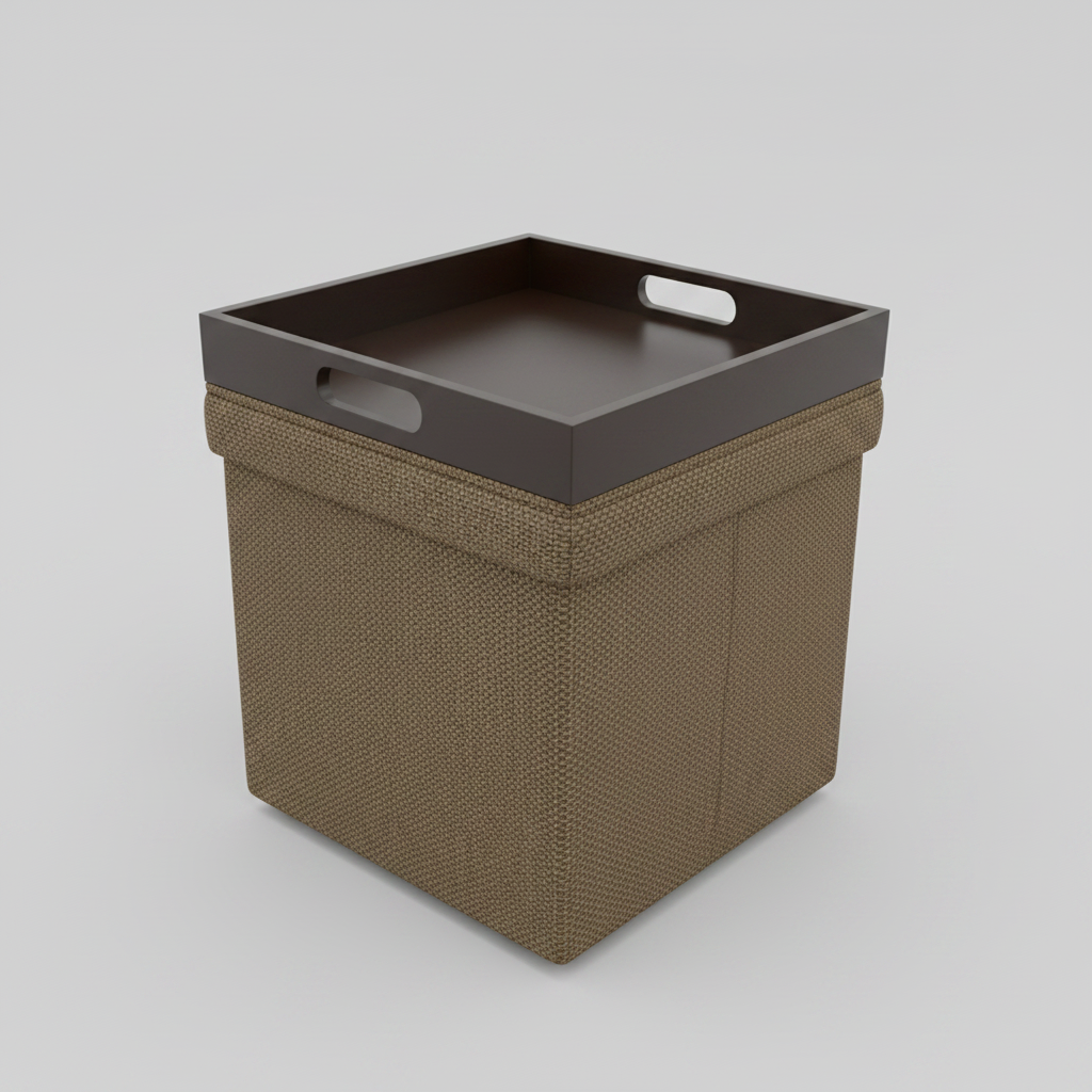Storage bin with woven texture and dark gray lid on a light gray background