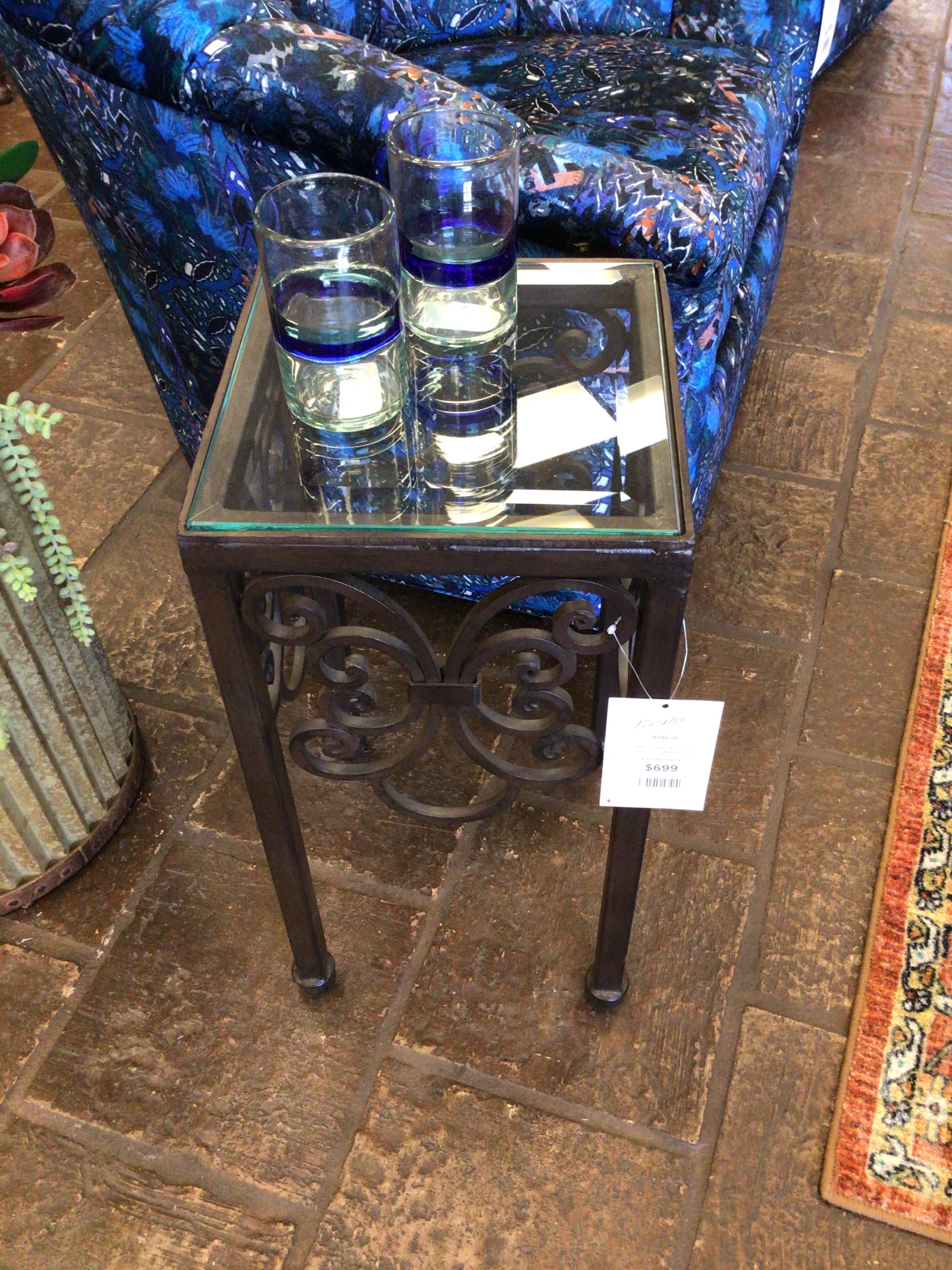 Side Table Iron Glass Top 12 x 12