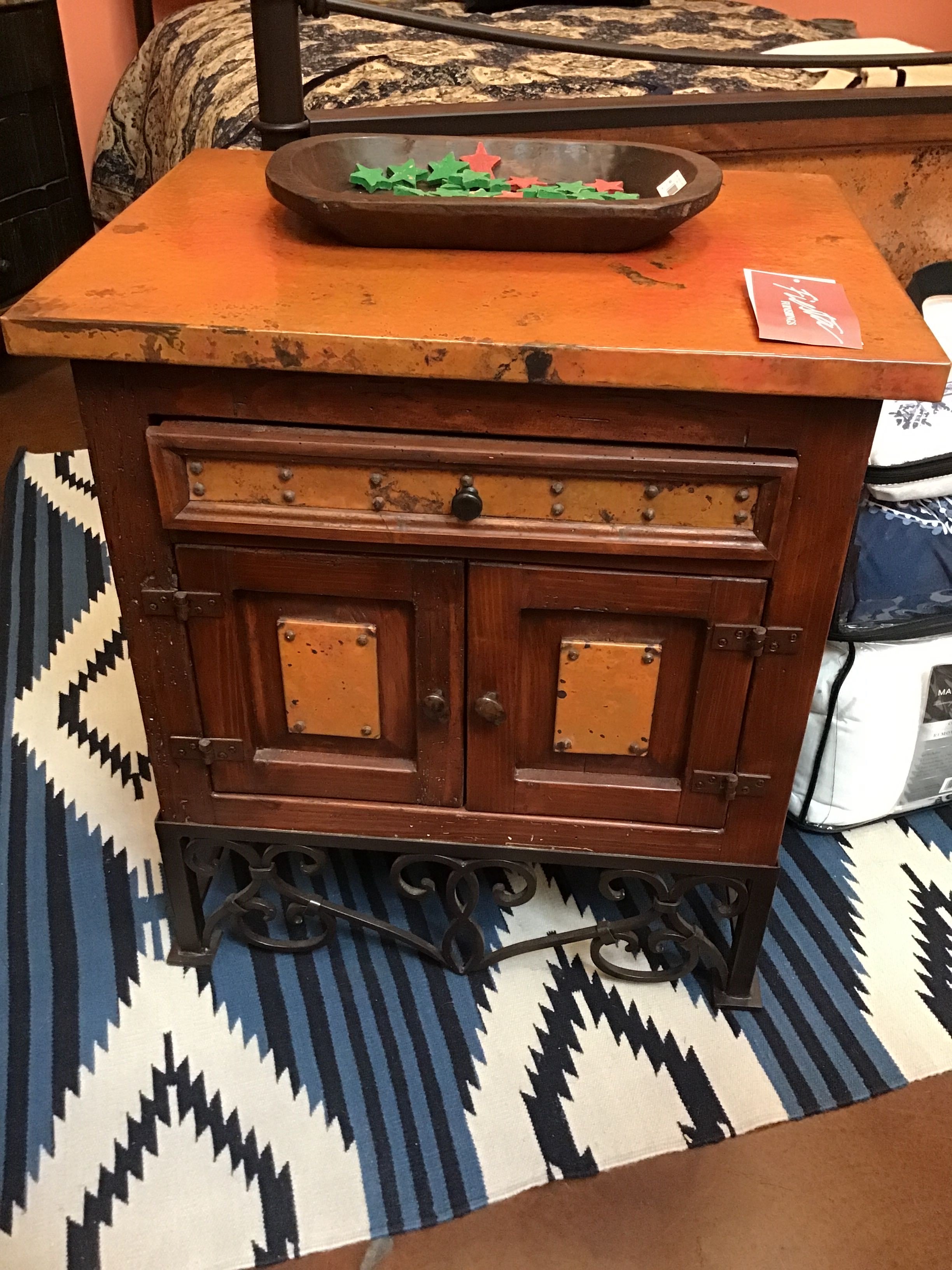 Nightstand Country Copper/Wood Emily Base