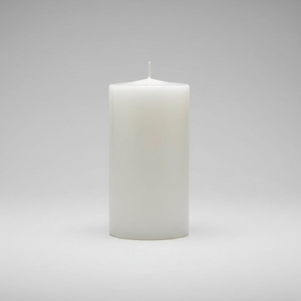 White candle on a light gray background
