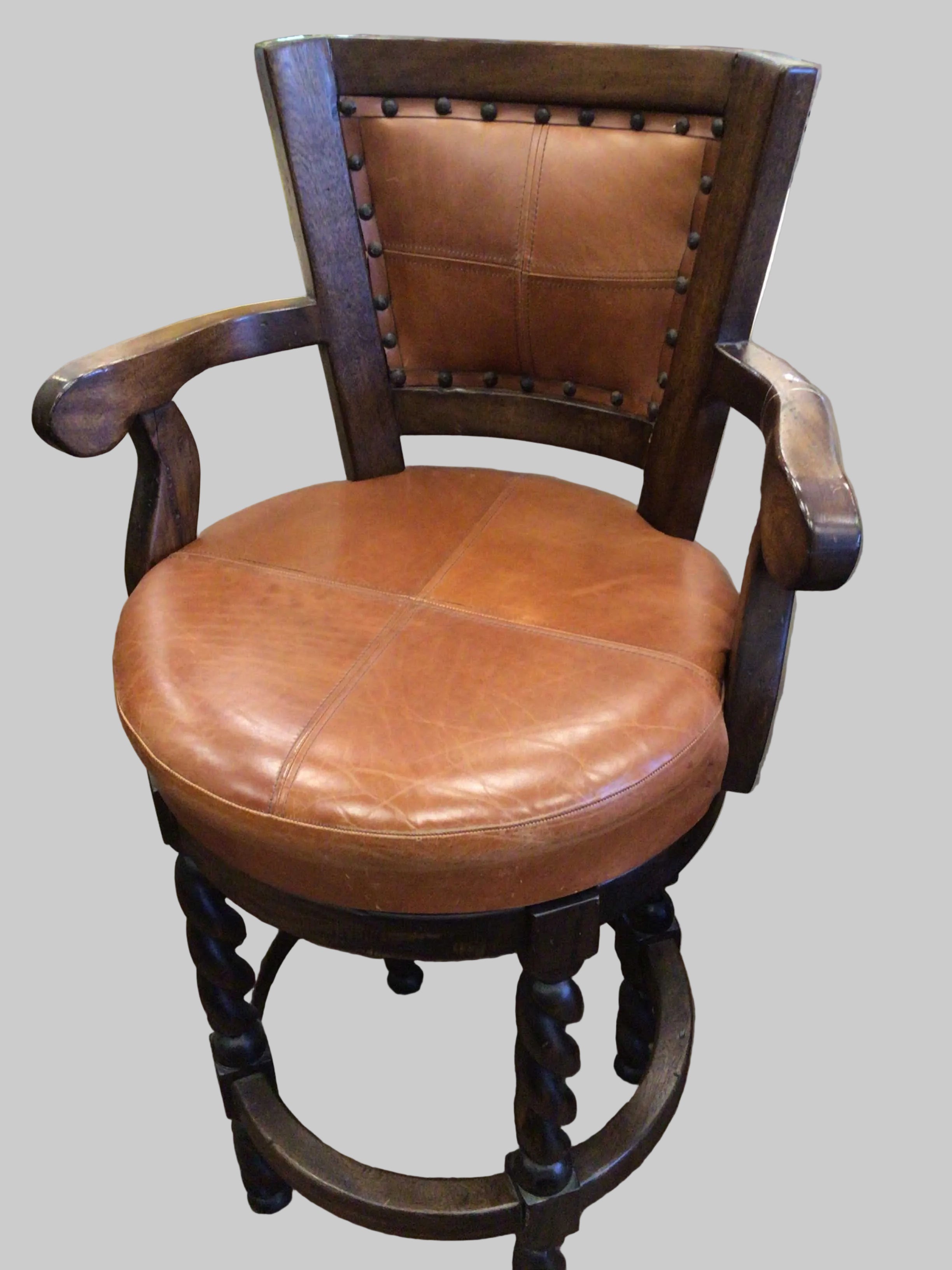 Barstool Swivel Rafaela 30 Carved Legs Ant Coffee Leather HOH"