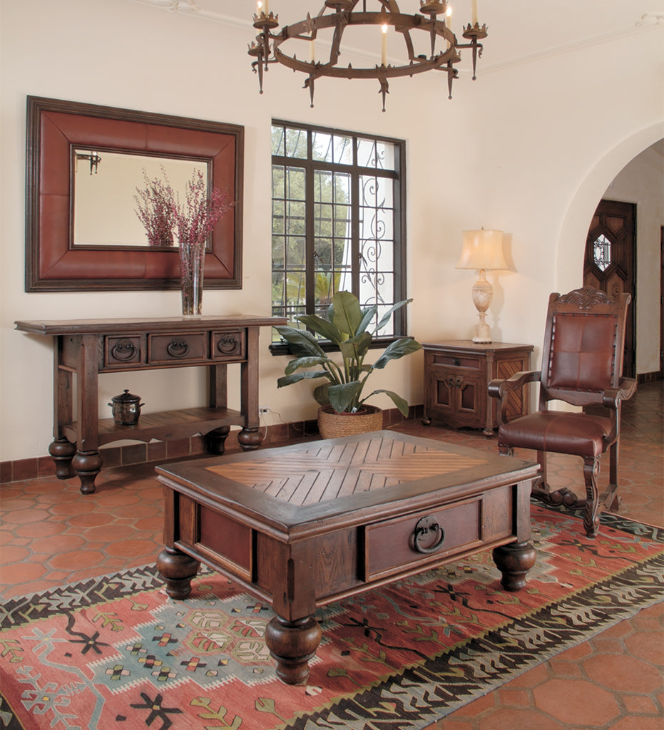 Cocktail Table Leather Panels with Drawers Cordoba 48x36x20 DD/EB