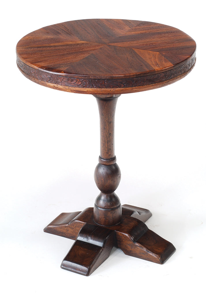 Frederico End Table Leather Embossed Ant Coffee Leather 16 Dia 25H