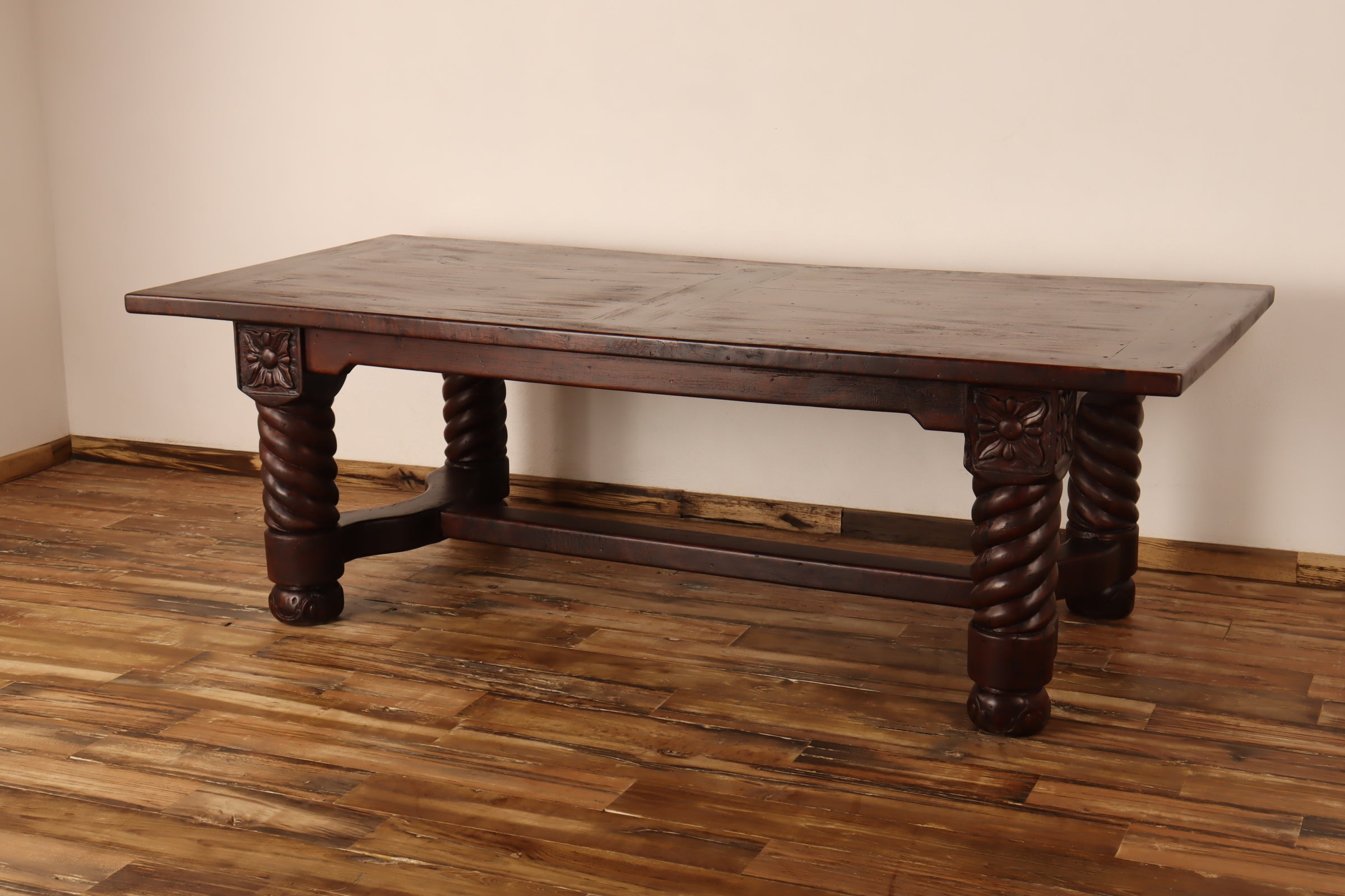 Table Mesquite Wooden Stretcher Tooled Legs Rectangular