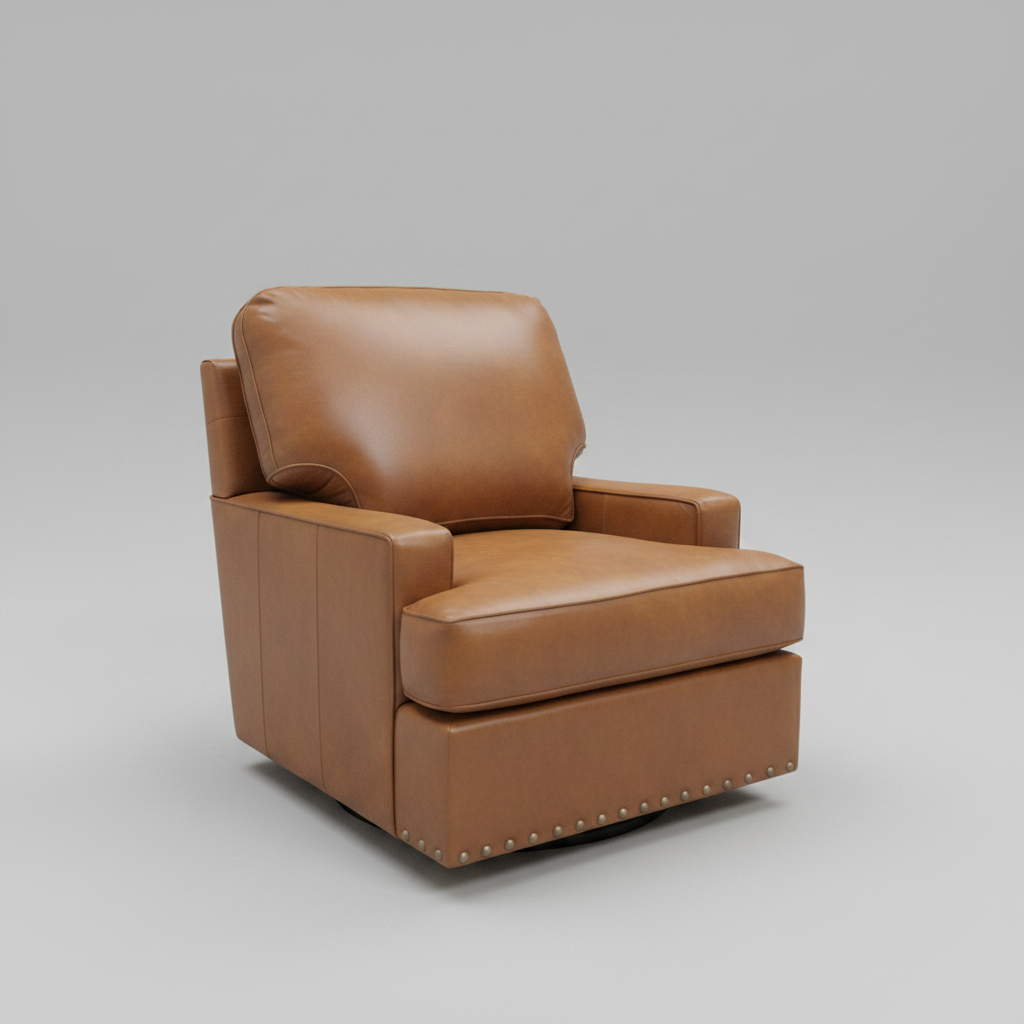 Brown leather armchair on a gray background