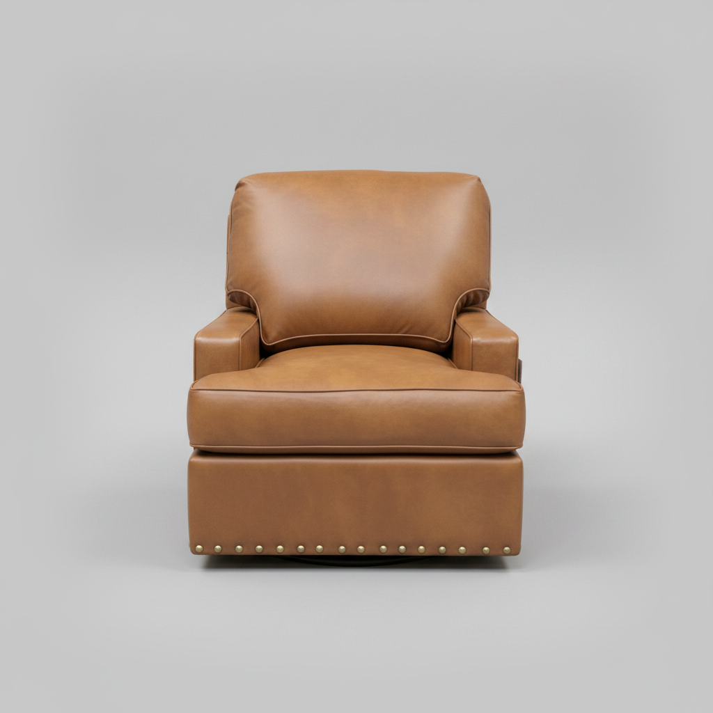 Brown leather armchair on a gray background