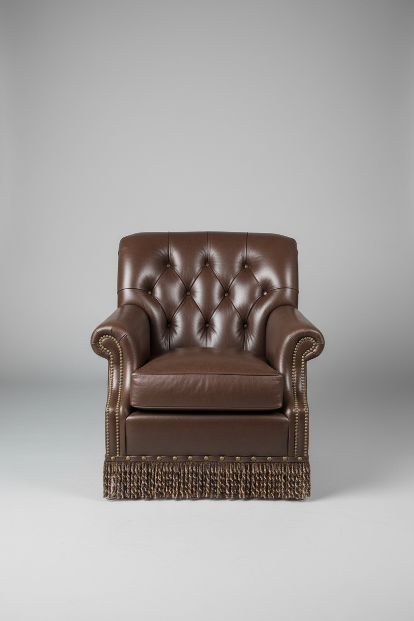 Brown leather armchair on a gray background