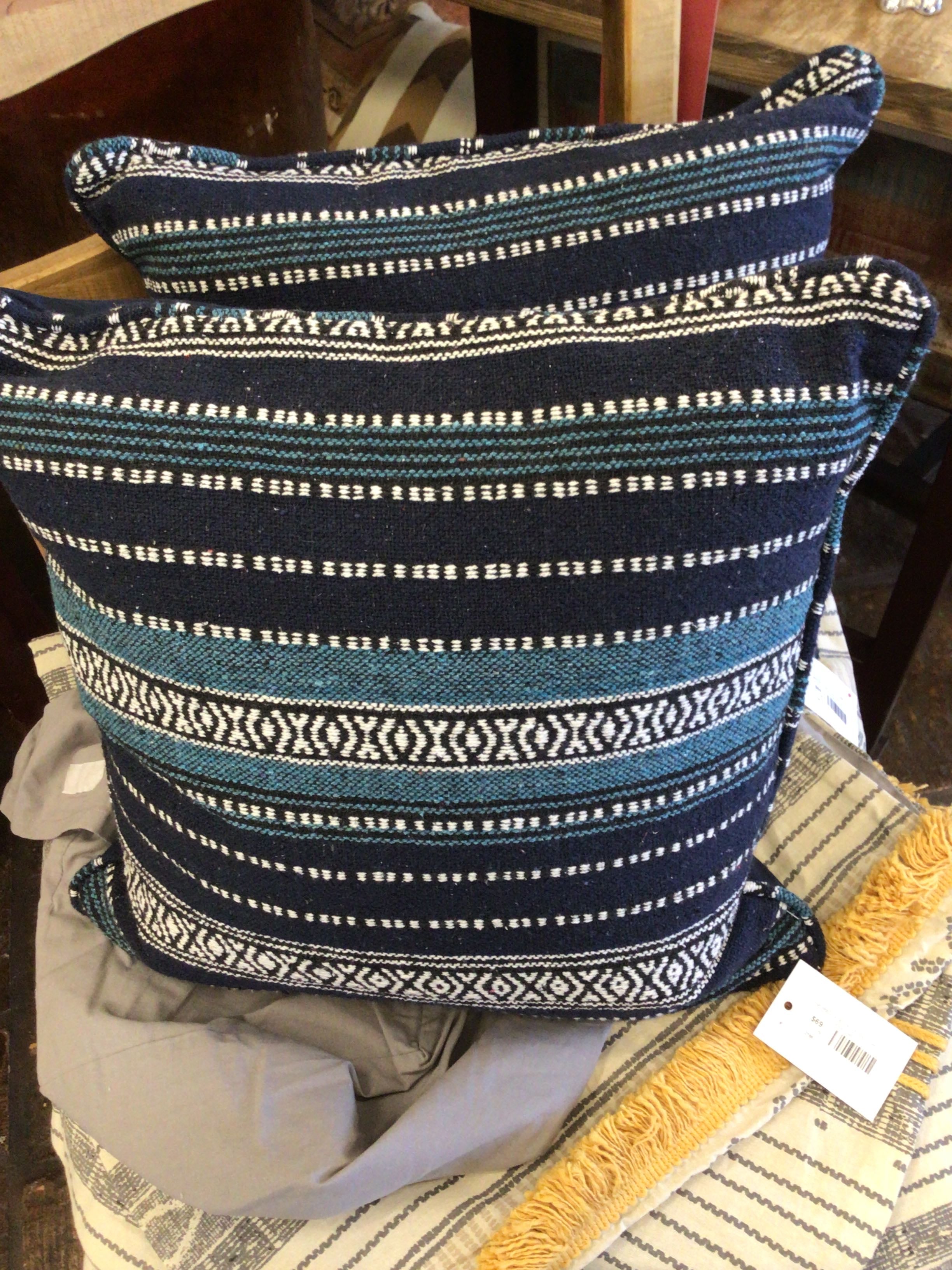 Navy & Teal Woven Stripe Pillow Pair