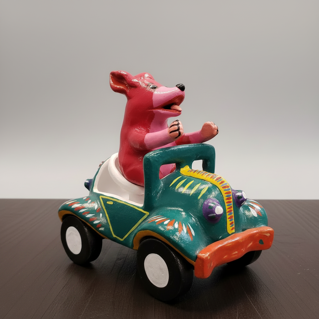 Folk Art Dog in Car
