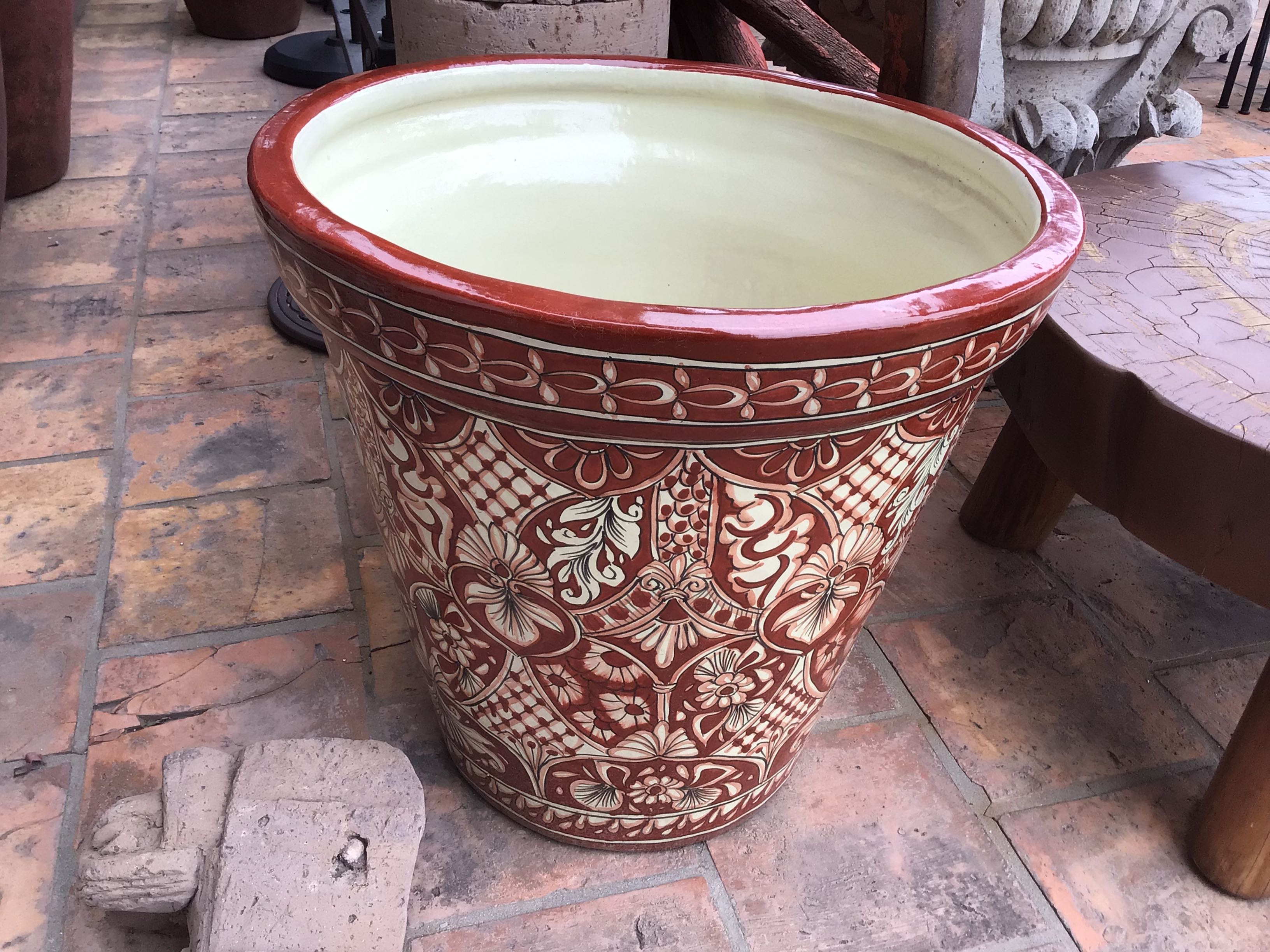 LCT-TALPLTTERWHI Planter White & Brown Talavera Planter 70CM