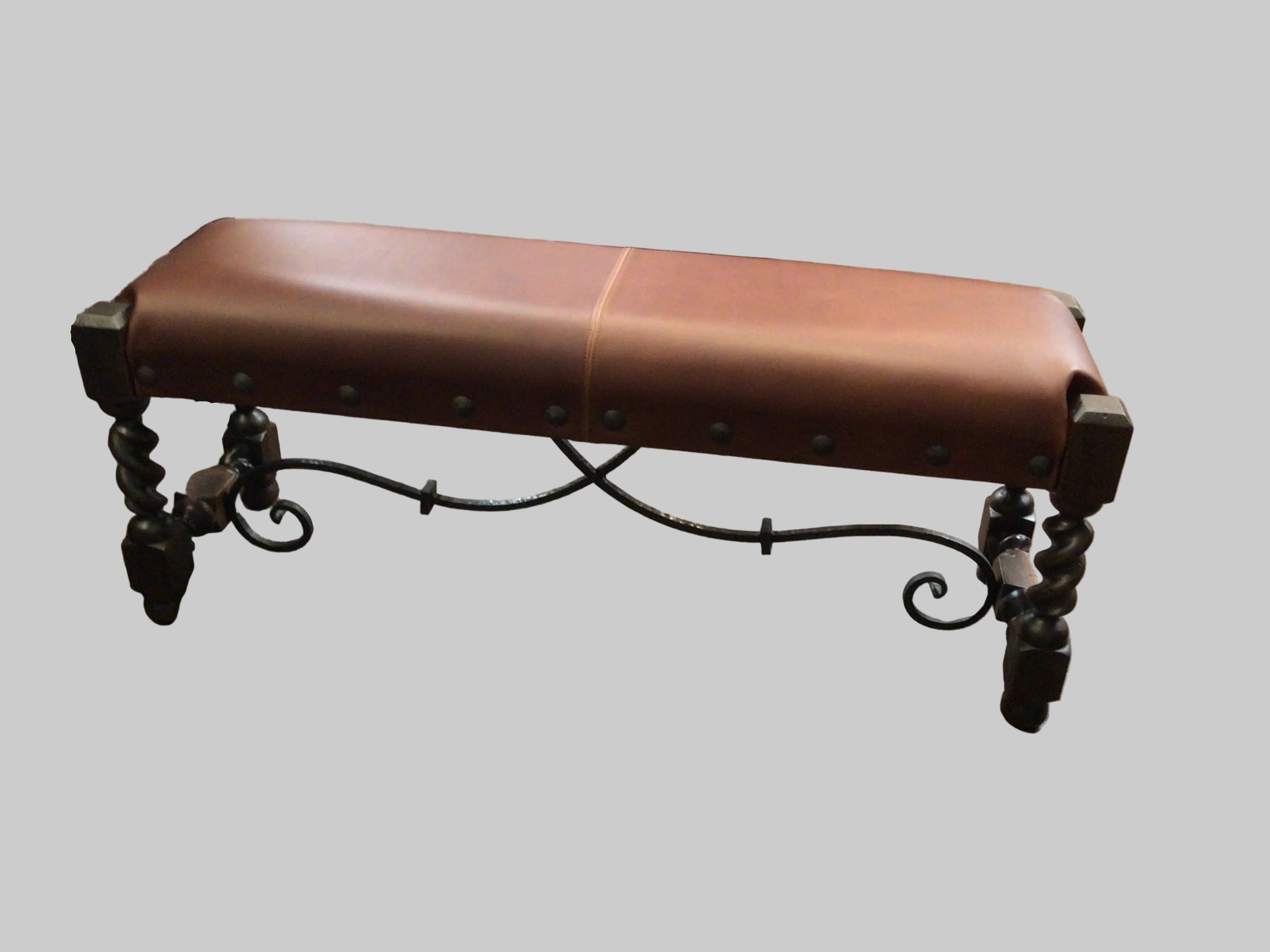 Bench Espresso Brown Leather Rafaela 48X14X18 Dark Distressed