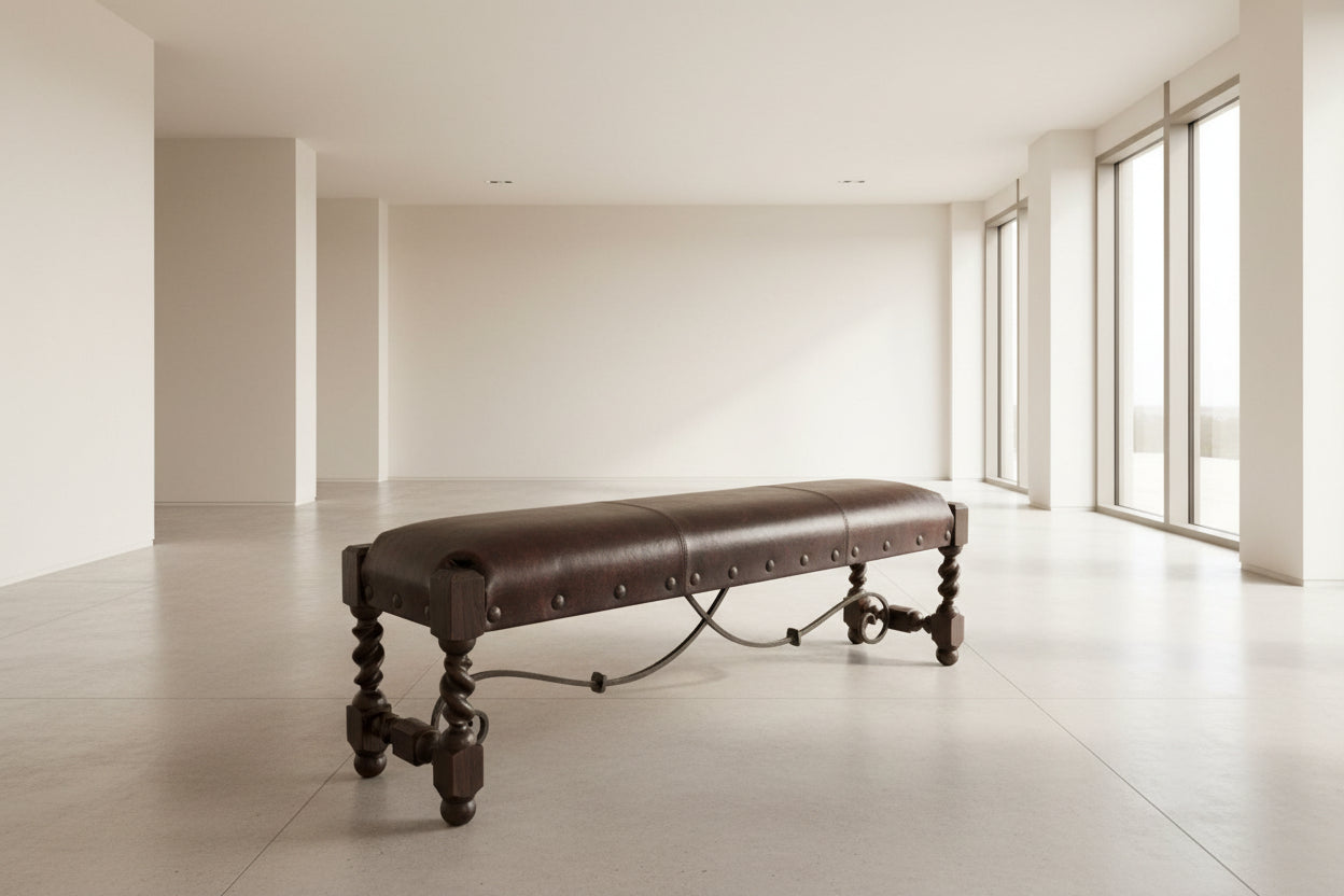 Bench Antique Coffee Leather Rafaela 60 X 14 X 18 Dark Distressed