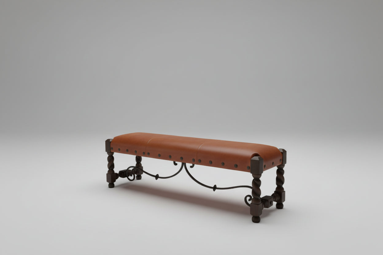 Bench Espresso Brown Leather Rafaela 60x14x18 Dark Distressed EB/DD