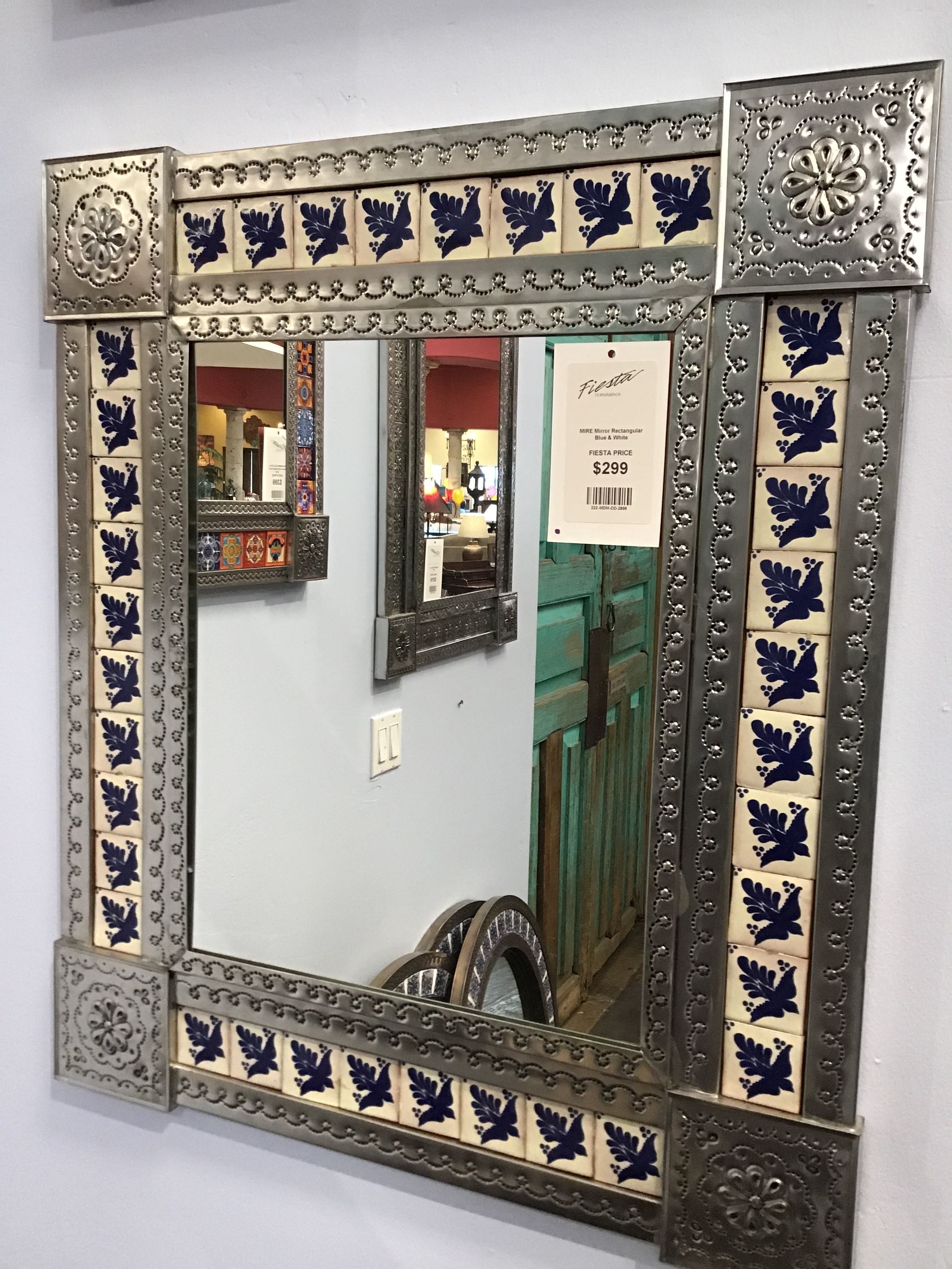 Mirror Rectangular Blue & White