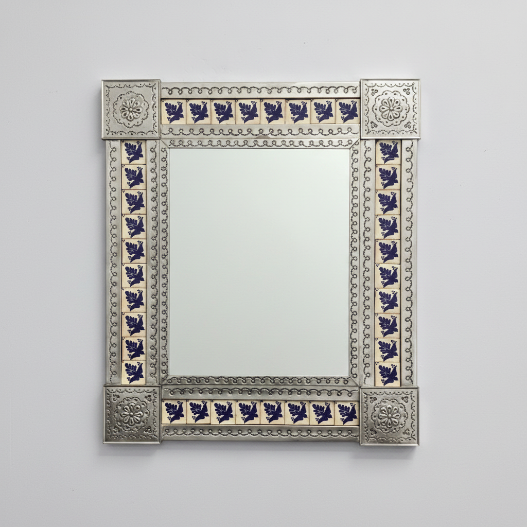 Mirror Rectangular Blue & White