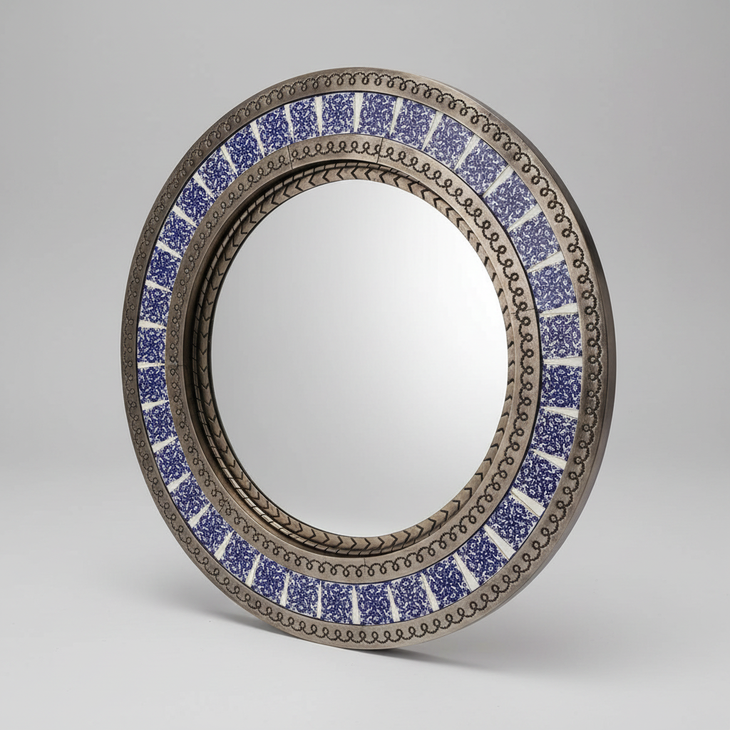Mirror Talavera Round Blue & White