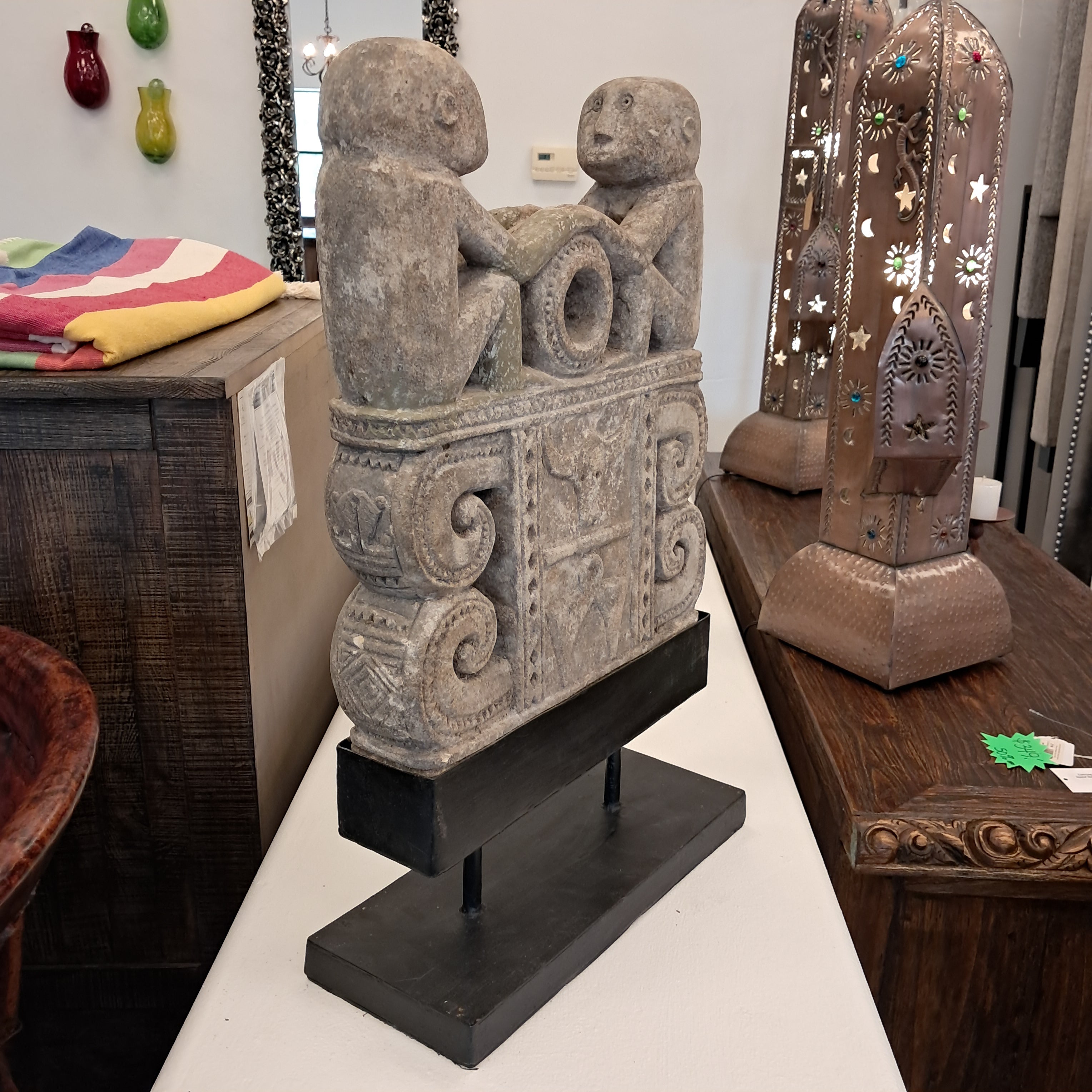 Carving Figure on Stand Limestone One of a Kind