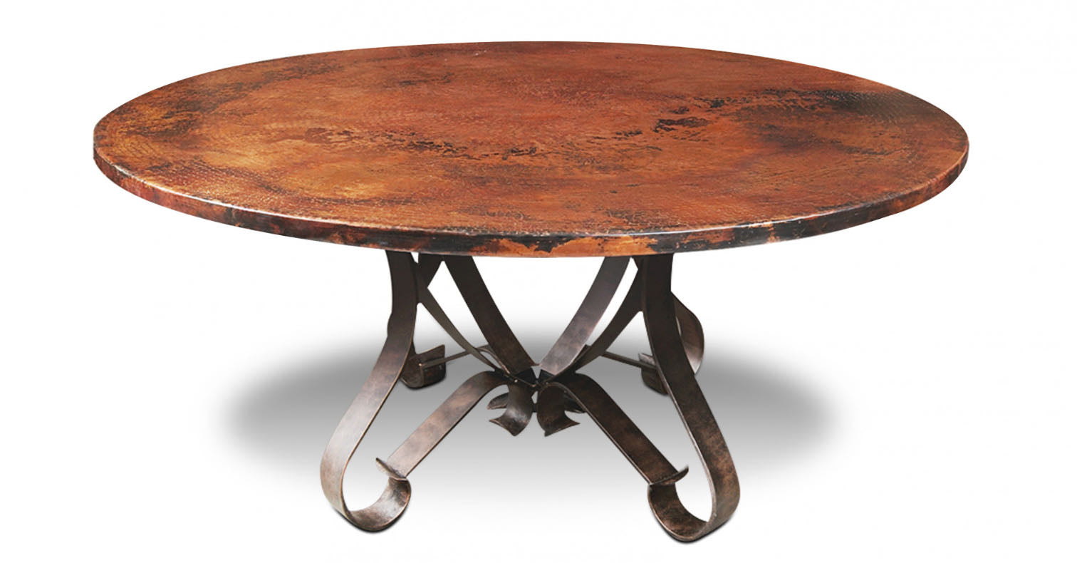 Copper Top Table & Base Flat Iron Metal Base Forged Jackson Hole Hammered Round 60"