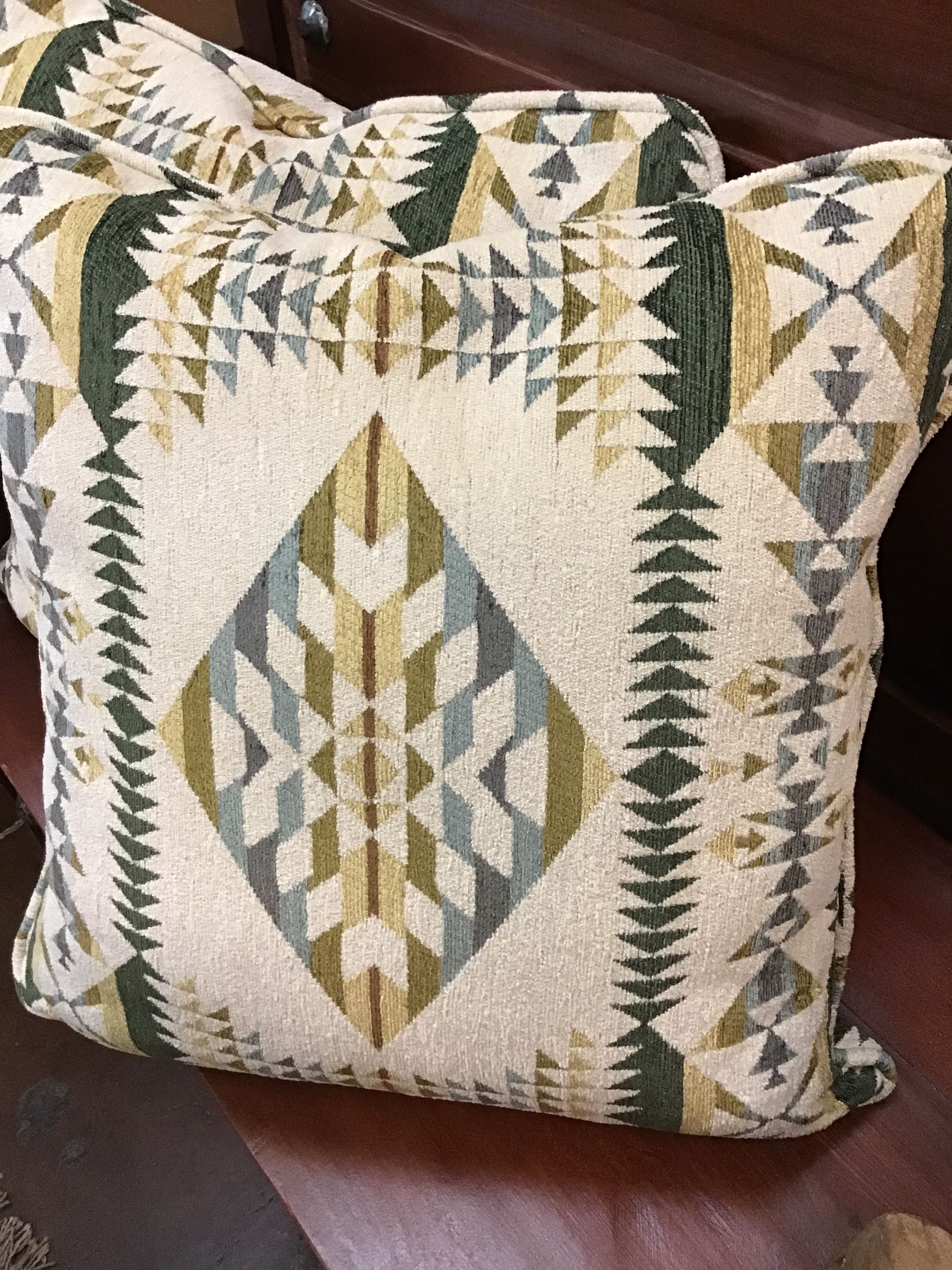 Cream & Olive Southwestern Diamond Pillow Pair