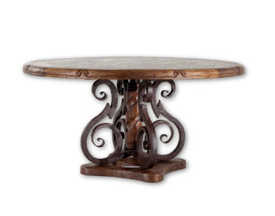 Dining Table Round Top Iron Pedestal Base 72"