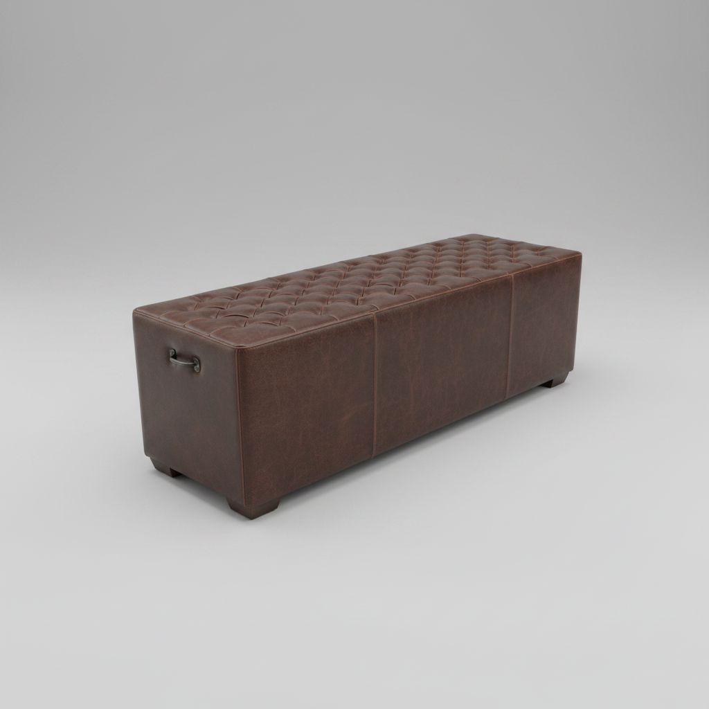 Brown tufted ottoman on a gray background