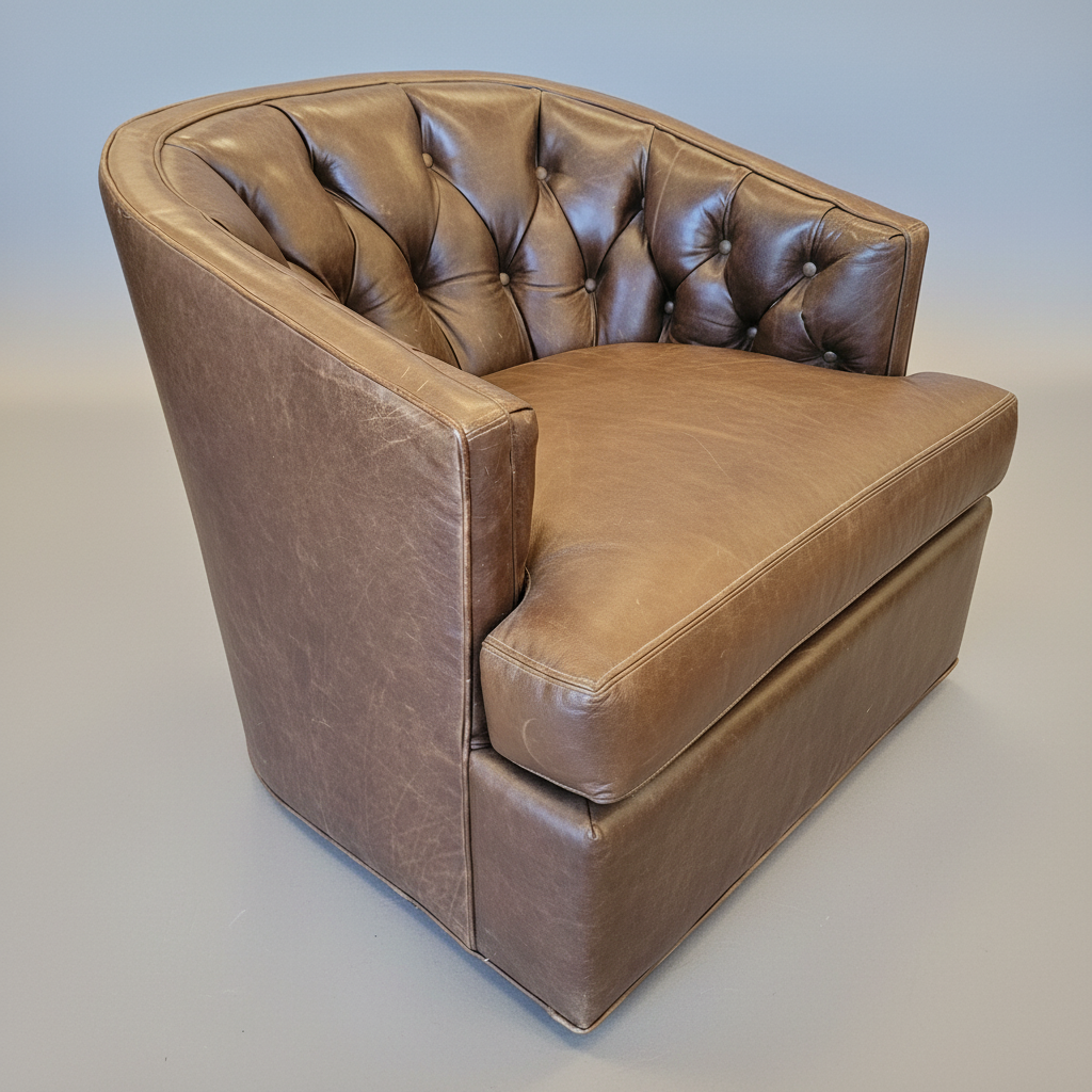 Brown leather armchair on a neutral background