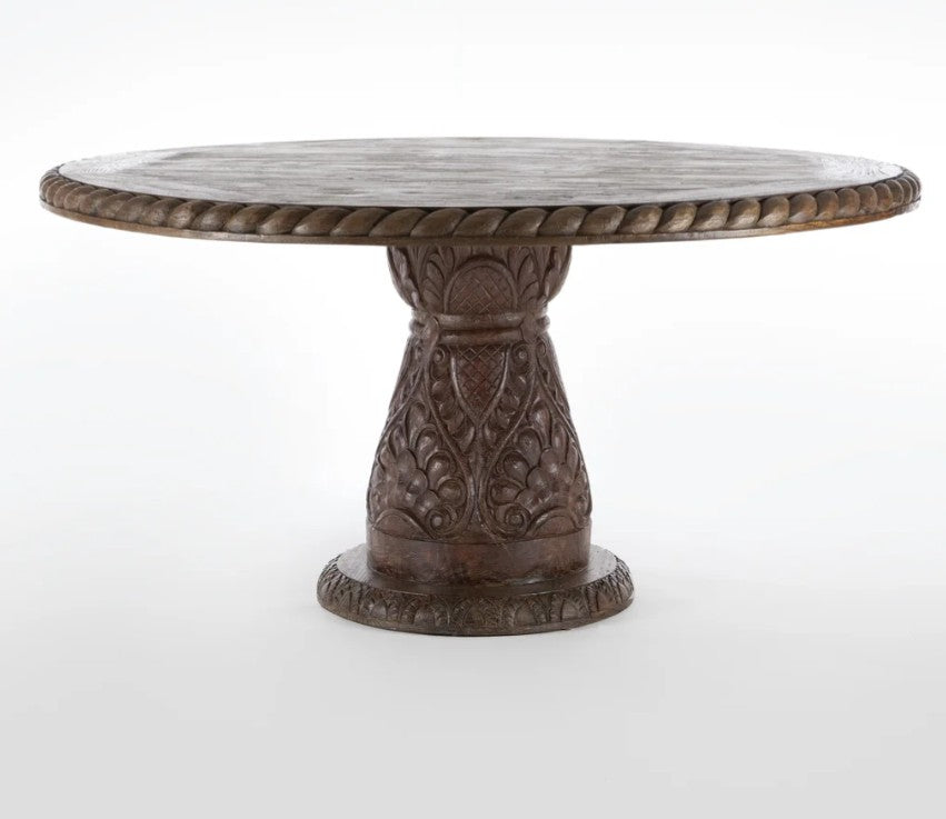 Dining Table Round Top Wood Pedestal Base 60"