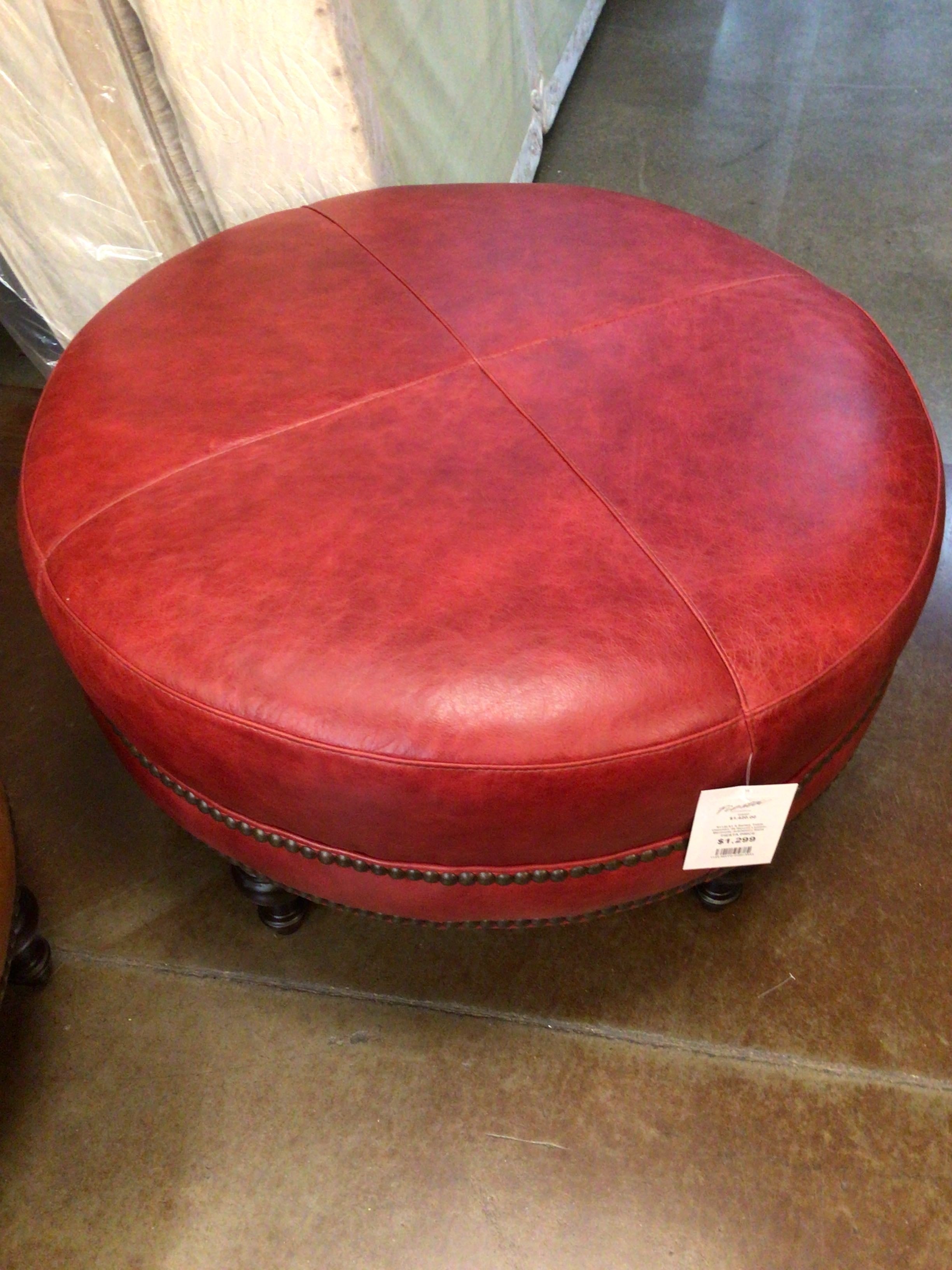 9 Series Ottoman Table Ottoman Leather 36 Round Leather Bermuda Jubilation Nails Antique Wood Espresso