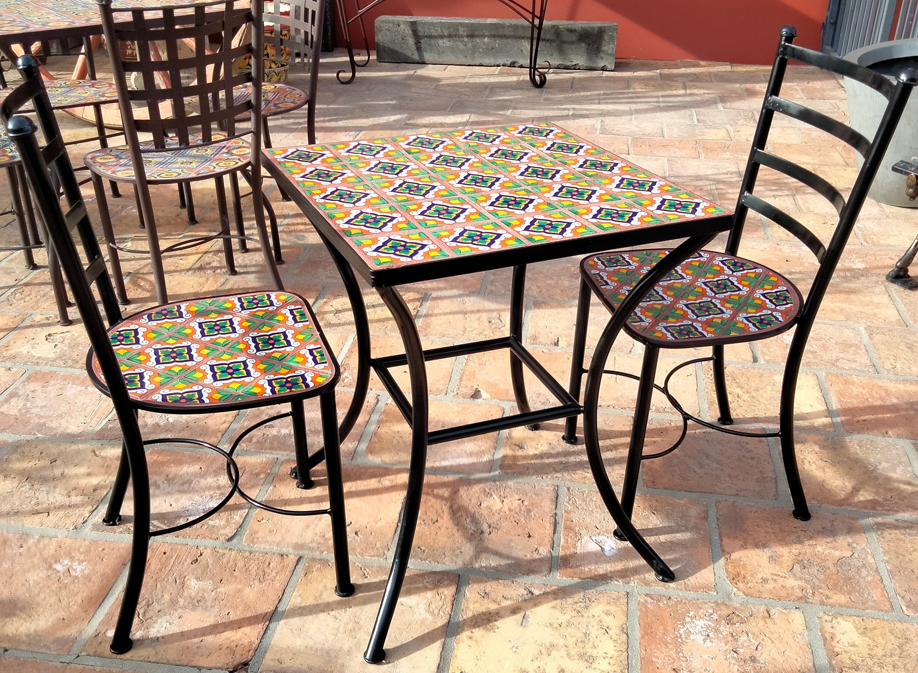 Talavera Tile Table & With 2 Chairs 3 Piece Set
